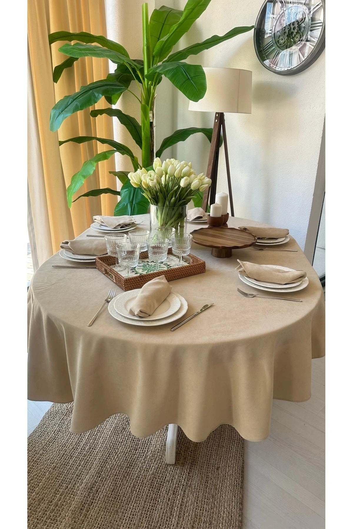 Kadife Dokulu Dertsiz Oval Masa Örtüsü - 6