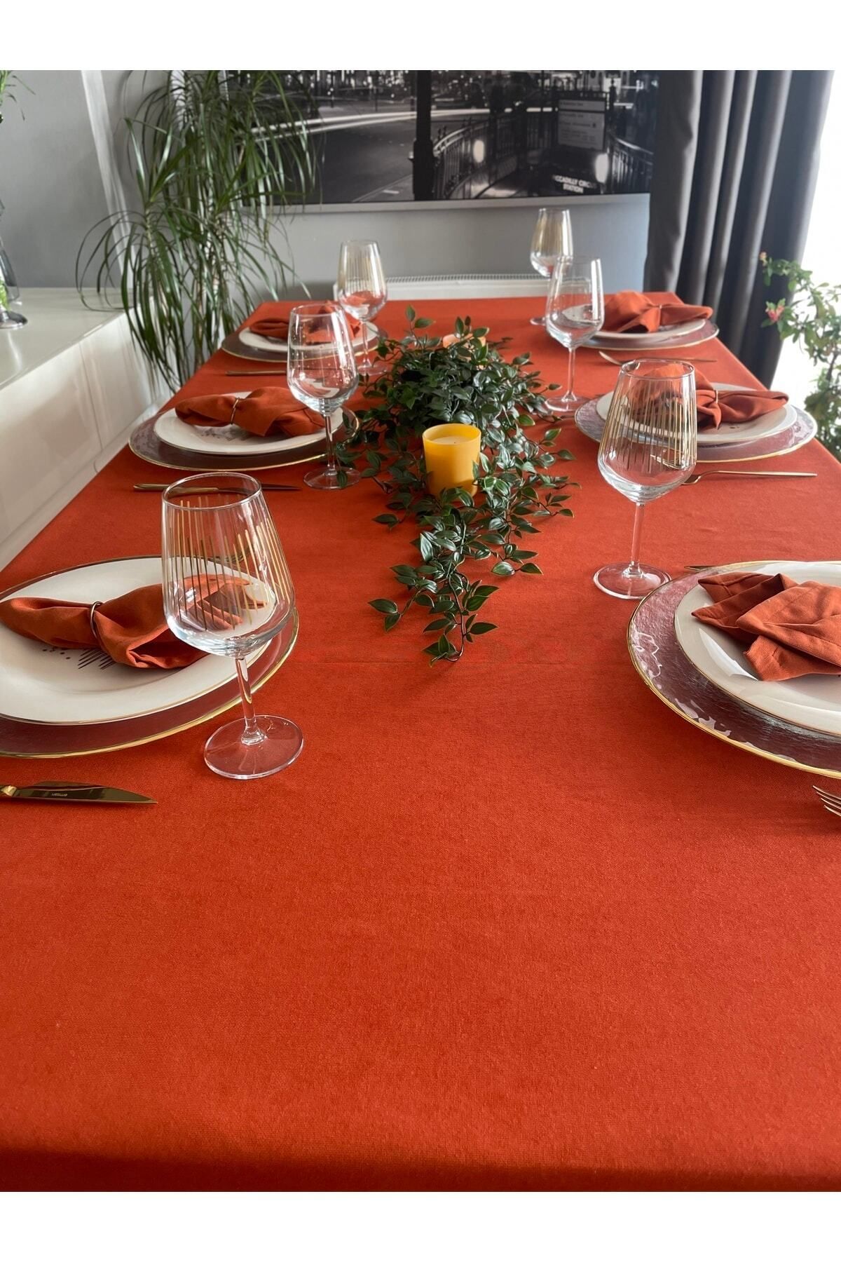 Soft Kumaş Dertsiz Koyu Kiremit Tuğla Rengi Masa Örtüsü Terracotta