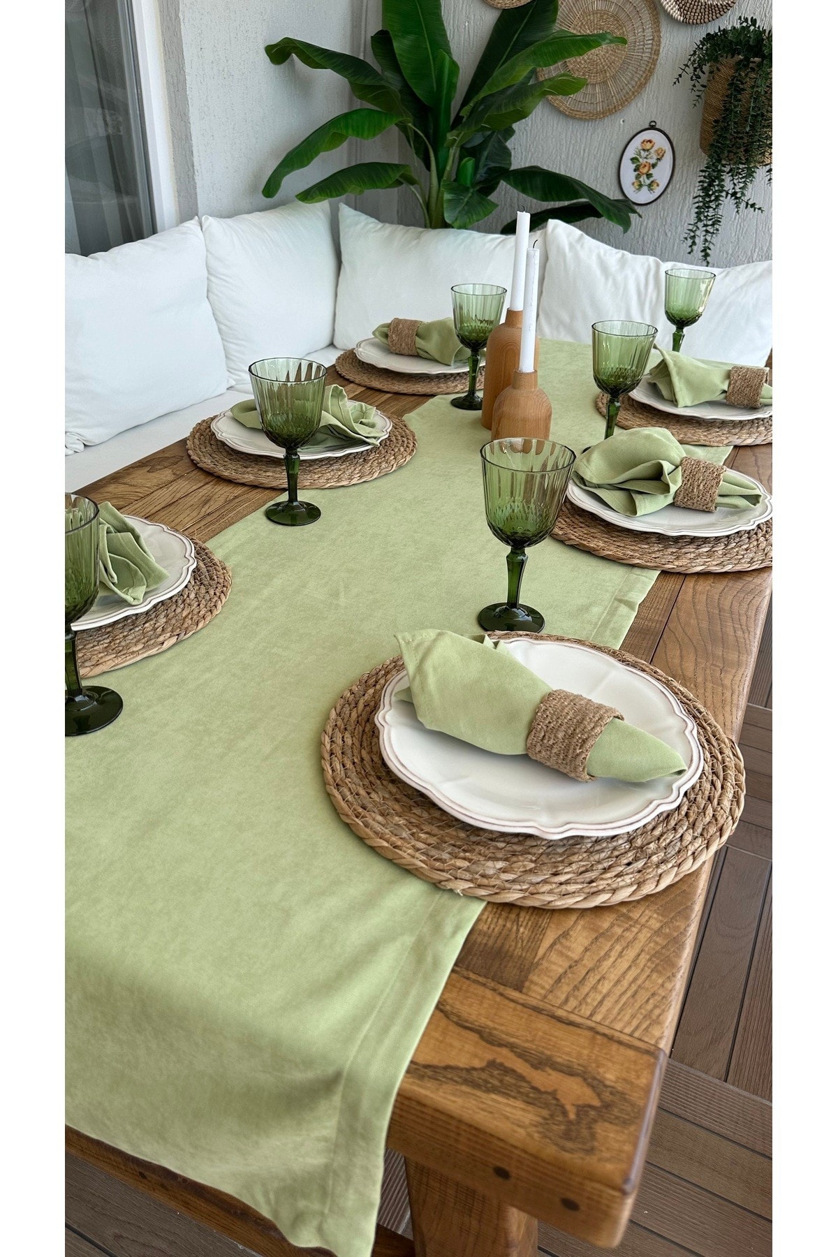 Kadife Dokulu Dertsiz, Leke Tutmaz Fıstık Yeşil Runner