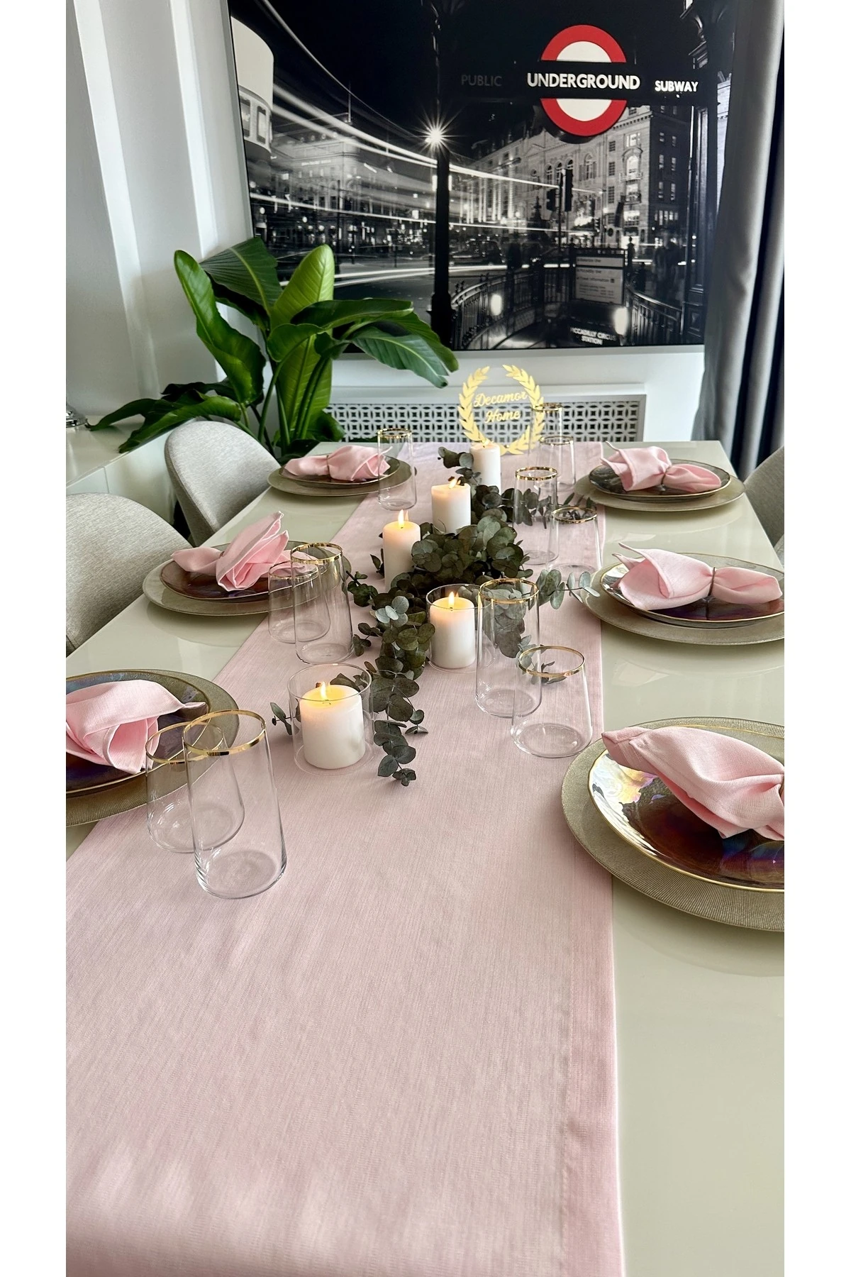 Keten Dokulu Simli Şeker Pembe Runner