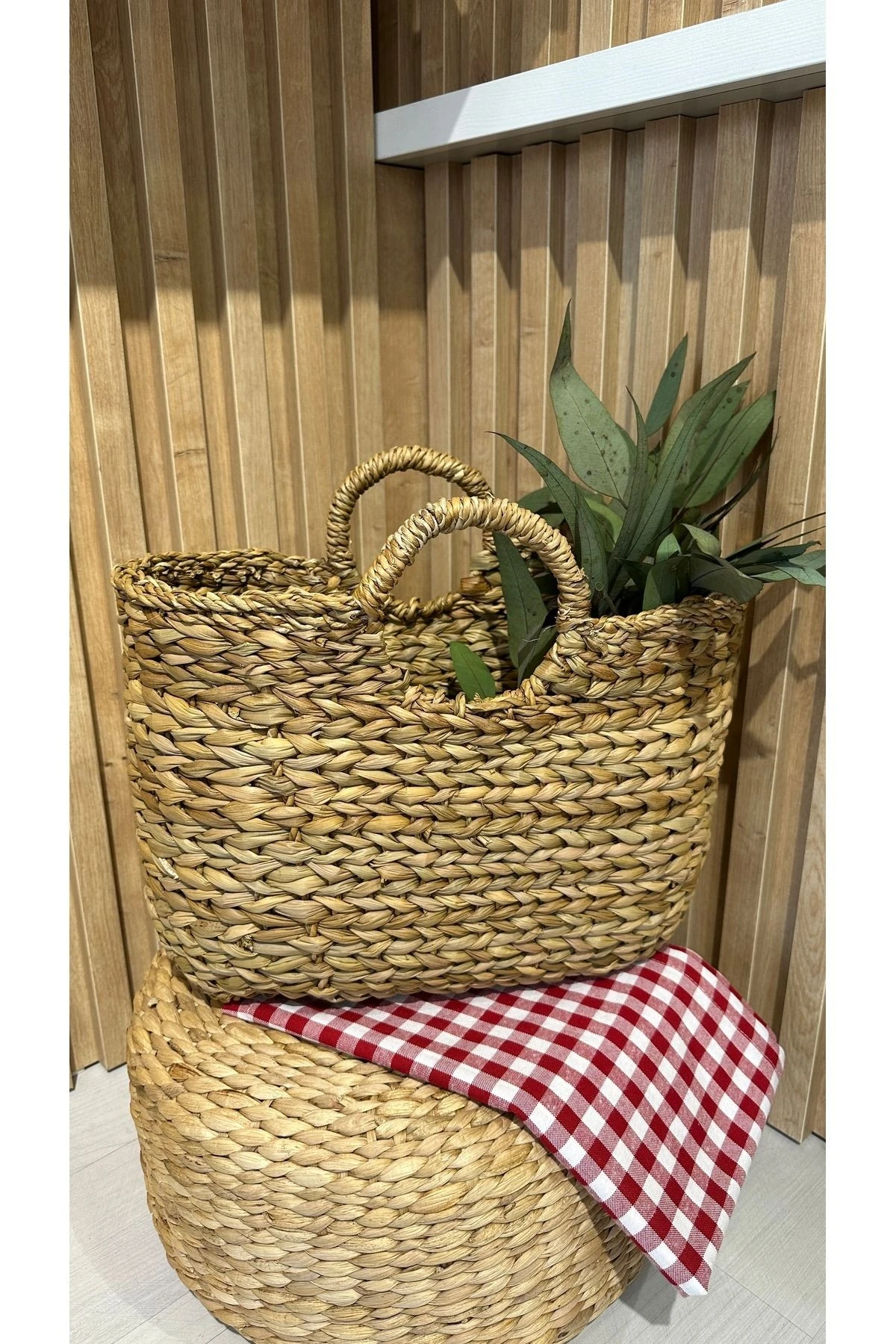 Hasır Dekoratif Çanta Örme Hasır Plaj Çantası Küçük Boy