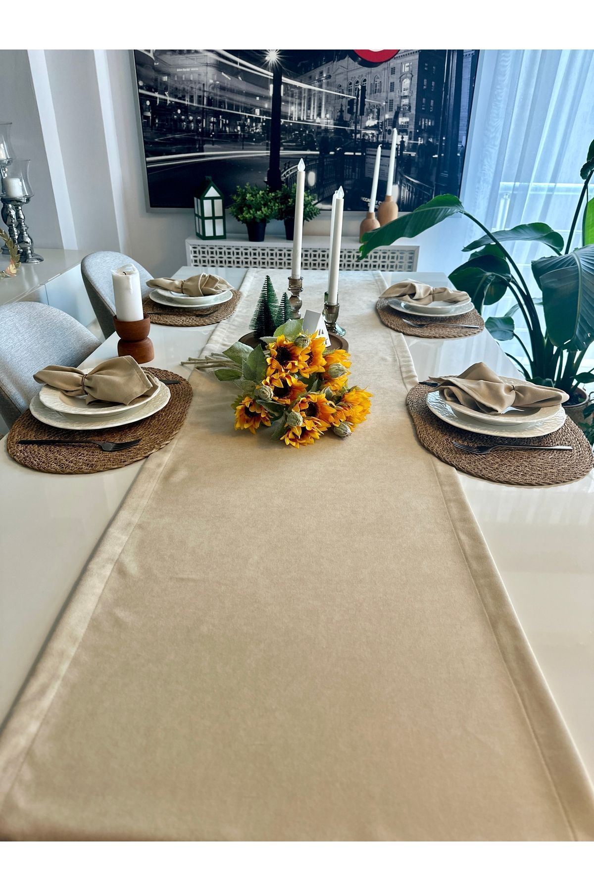 Kadife Dokulu Dertsiz Bej Runner