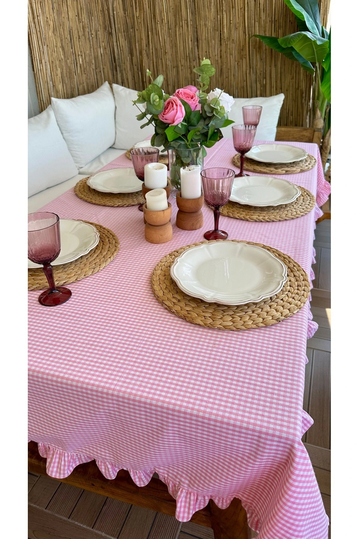 Thin Keten Pötikare Fırfırlı Masa Örtüsü - 2