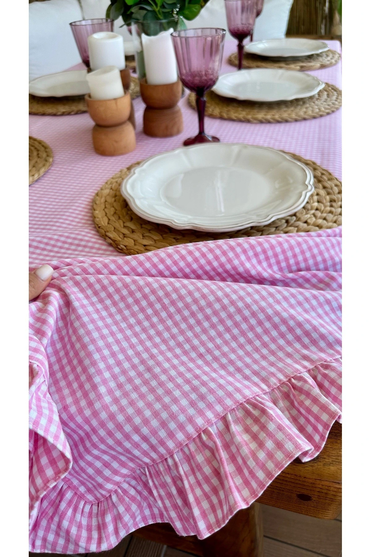 Thin Keten Pötikare Fırfırlı Masa Örtüsü - 2