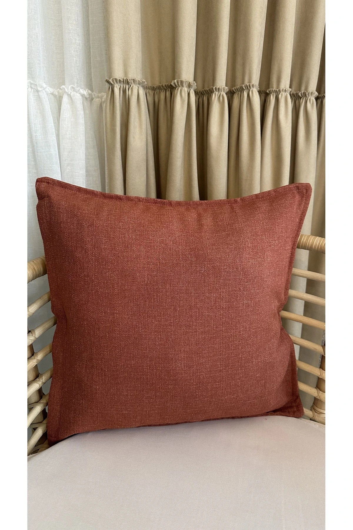 Kiremit Rengi Keten Dokulu Kırlent Kılıfı 1 ad