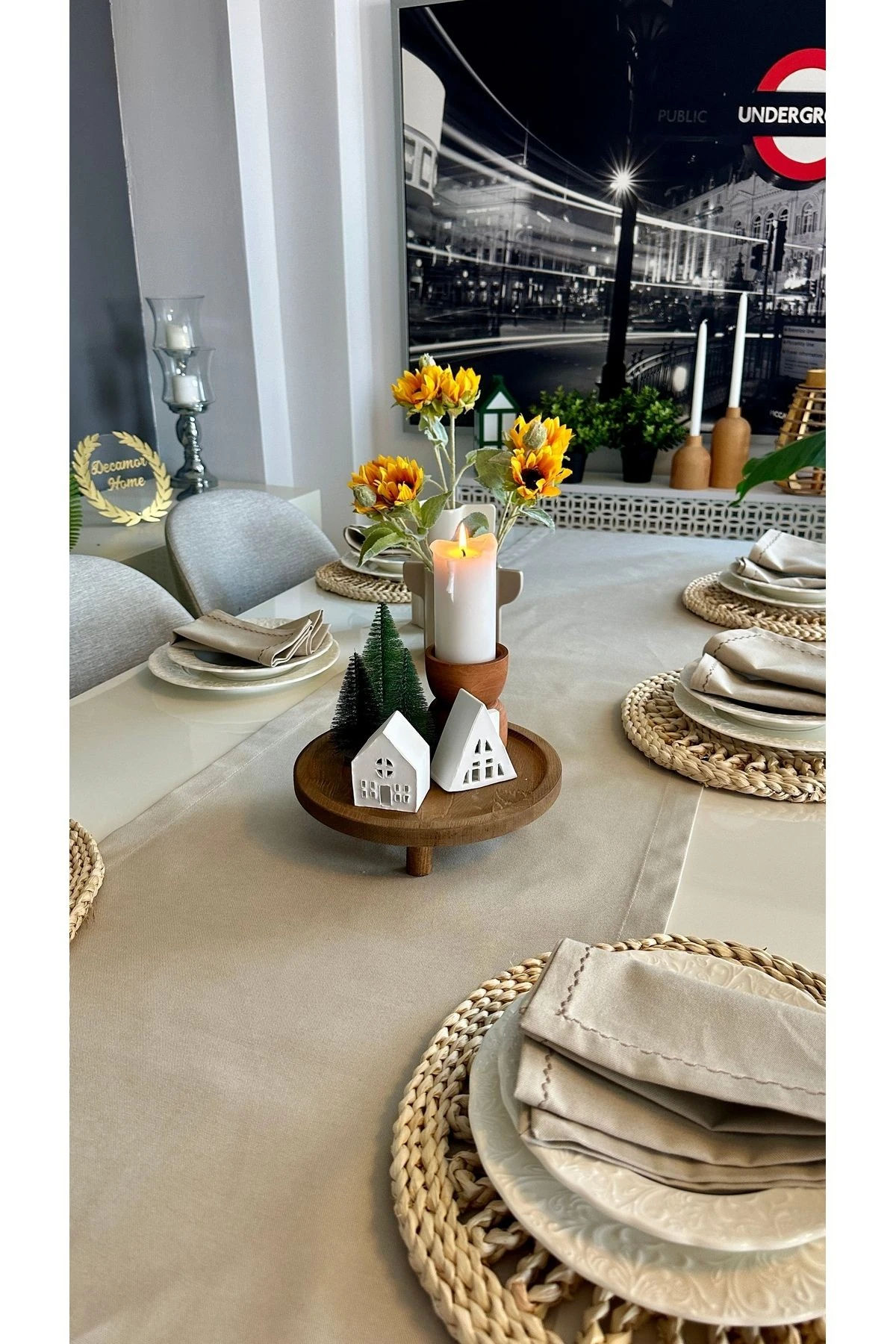 Keten Bej Uzun Runner Üst Kalite Leke Tutmaz Dertsiz Kumaş