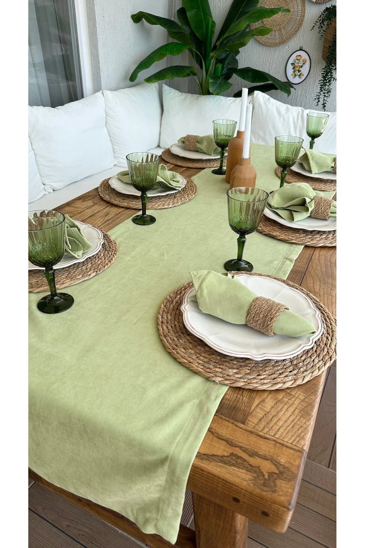 Kadife Dokulu Dertsiz Fıstık Yeşili Peçete 6 adet