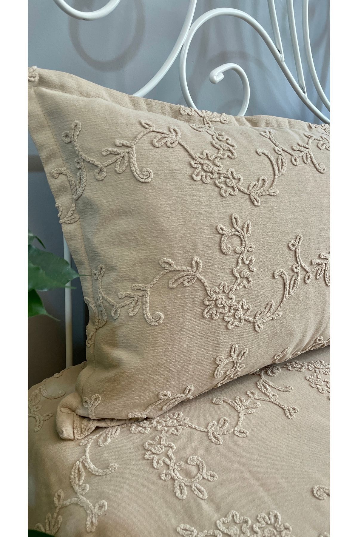 Nakışlı Yatak Örtüsü Pike Seti İşleme Detaylı Çok Amaçlı Örtü Çift Kişilik