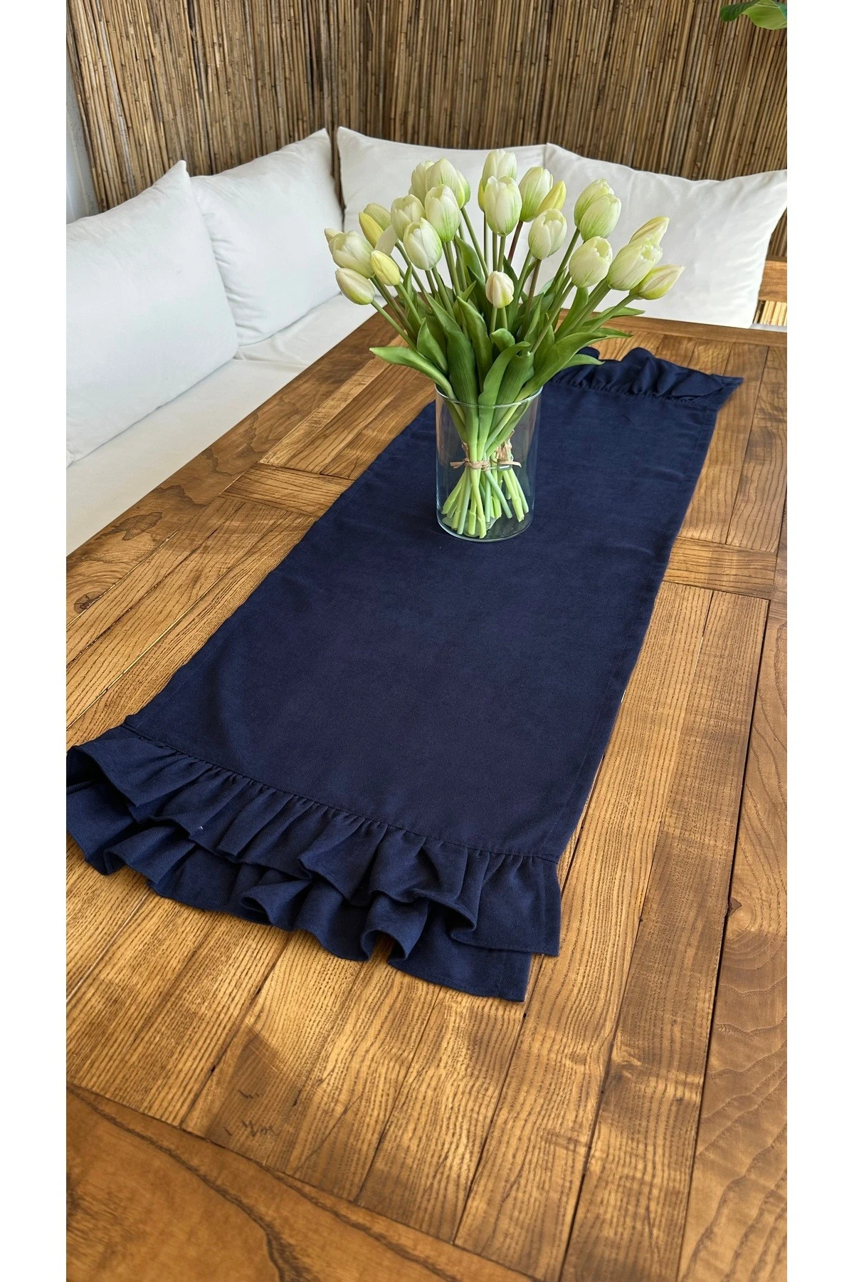 Vintage Kadife Dokulu Çift Kat Fırfırlı Runner - 6