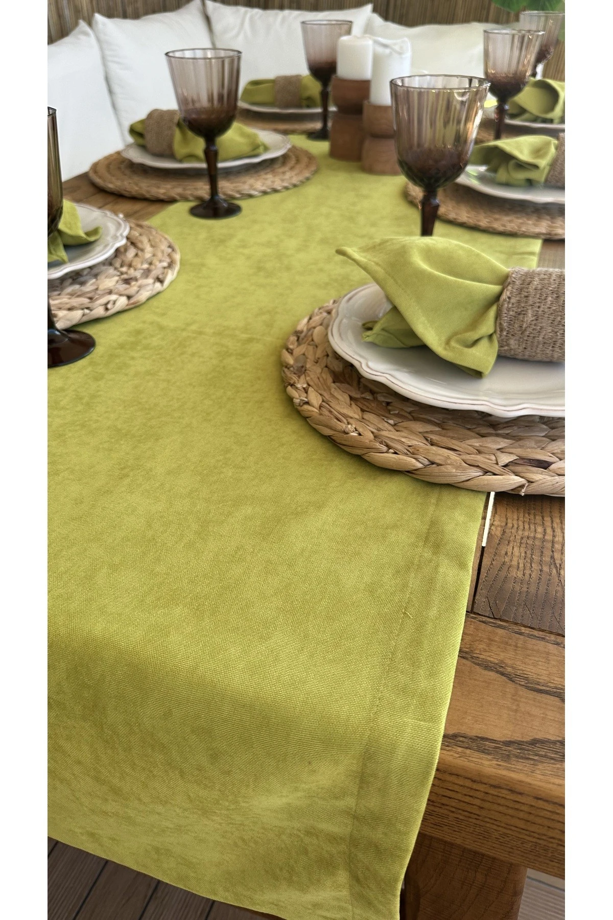 Kadife Dokulu Dertsiz Yağ Yeşili Runner