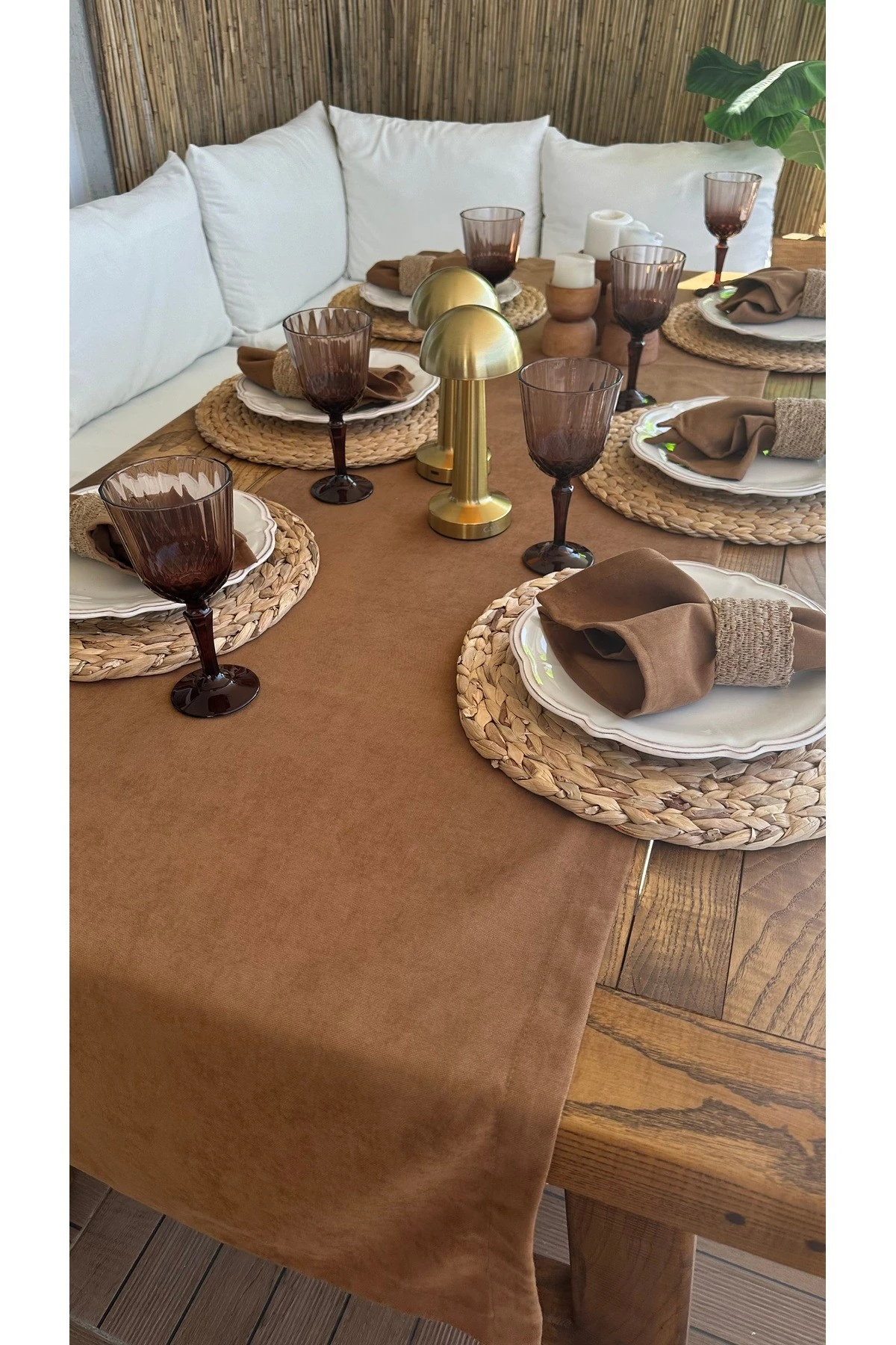 Kadife Dokulu Dertsiz Çikolata Kahve Runner 1 ad