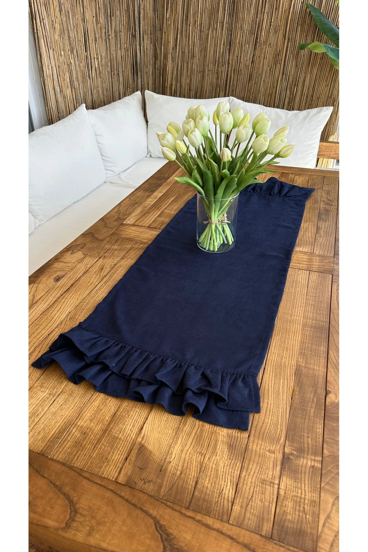 Vintage Kadife Dokulu Çift Kat Fırfırlı Runner - 6