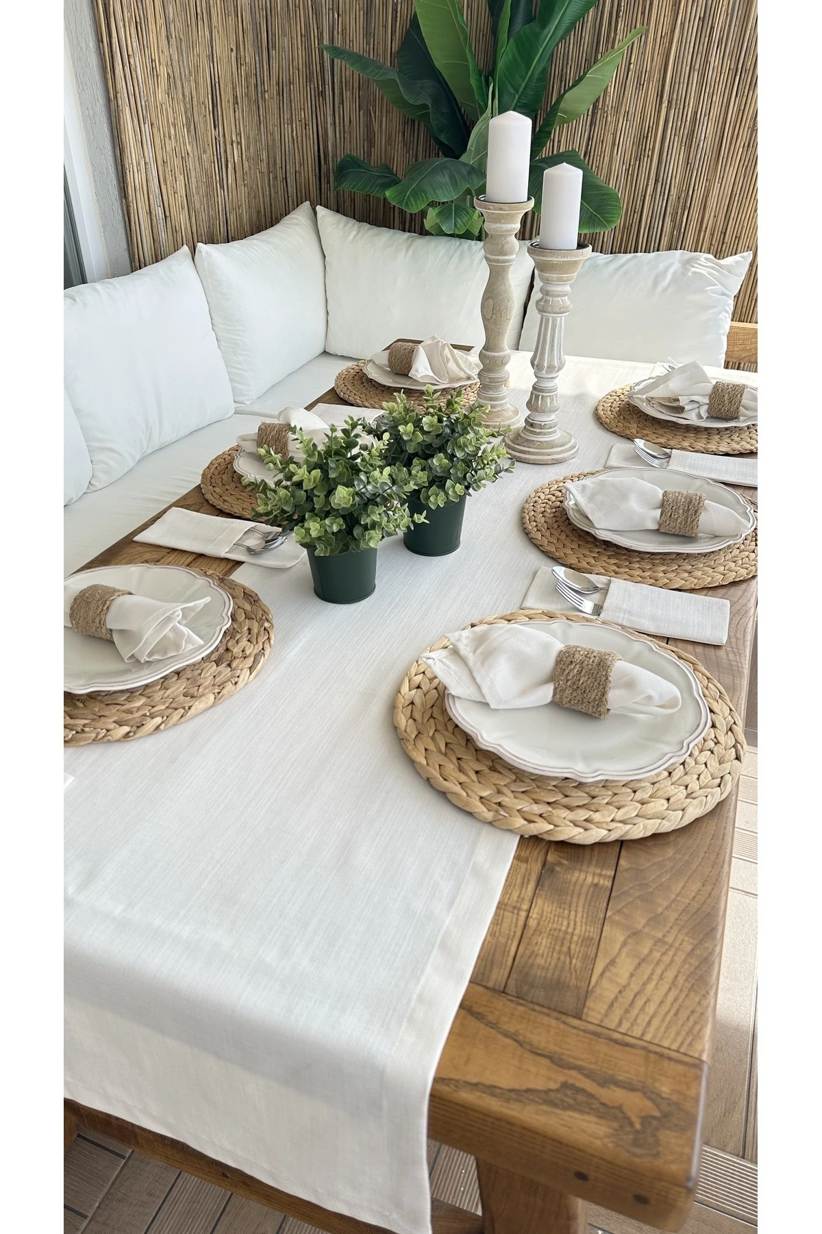 Keten Dokulu Ekru Runner