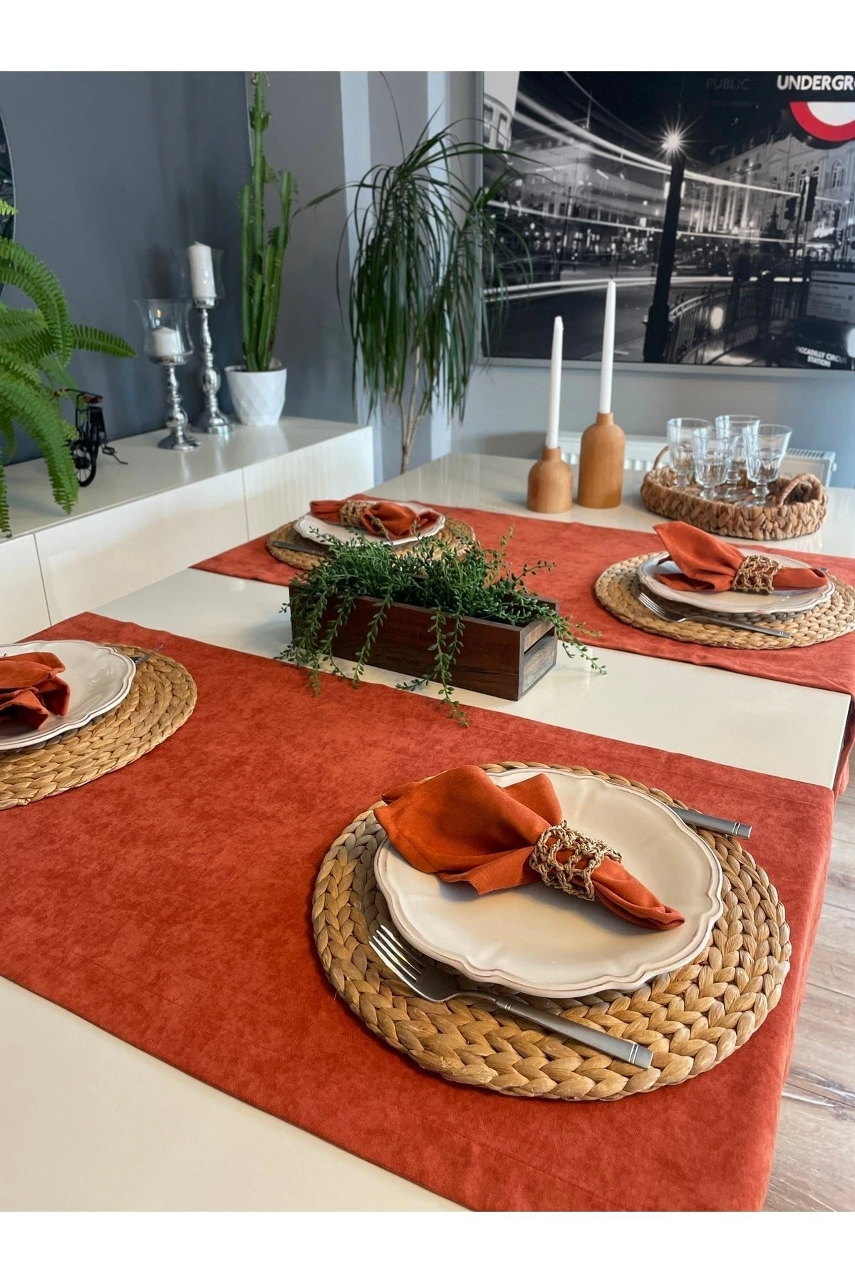 Kadife Dokulu Dertsiz Kiremit Tarçın Runner 1 Ad