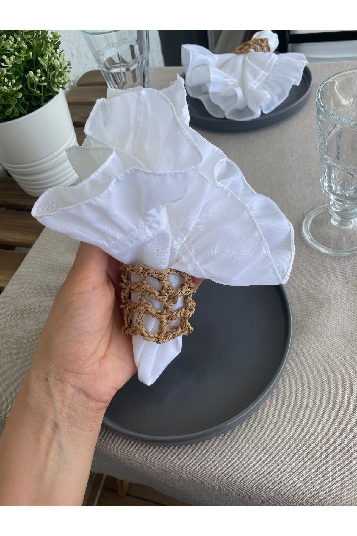 Kağıt ip Örme Peçete Yüzüğü 6’lı