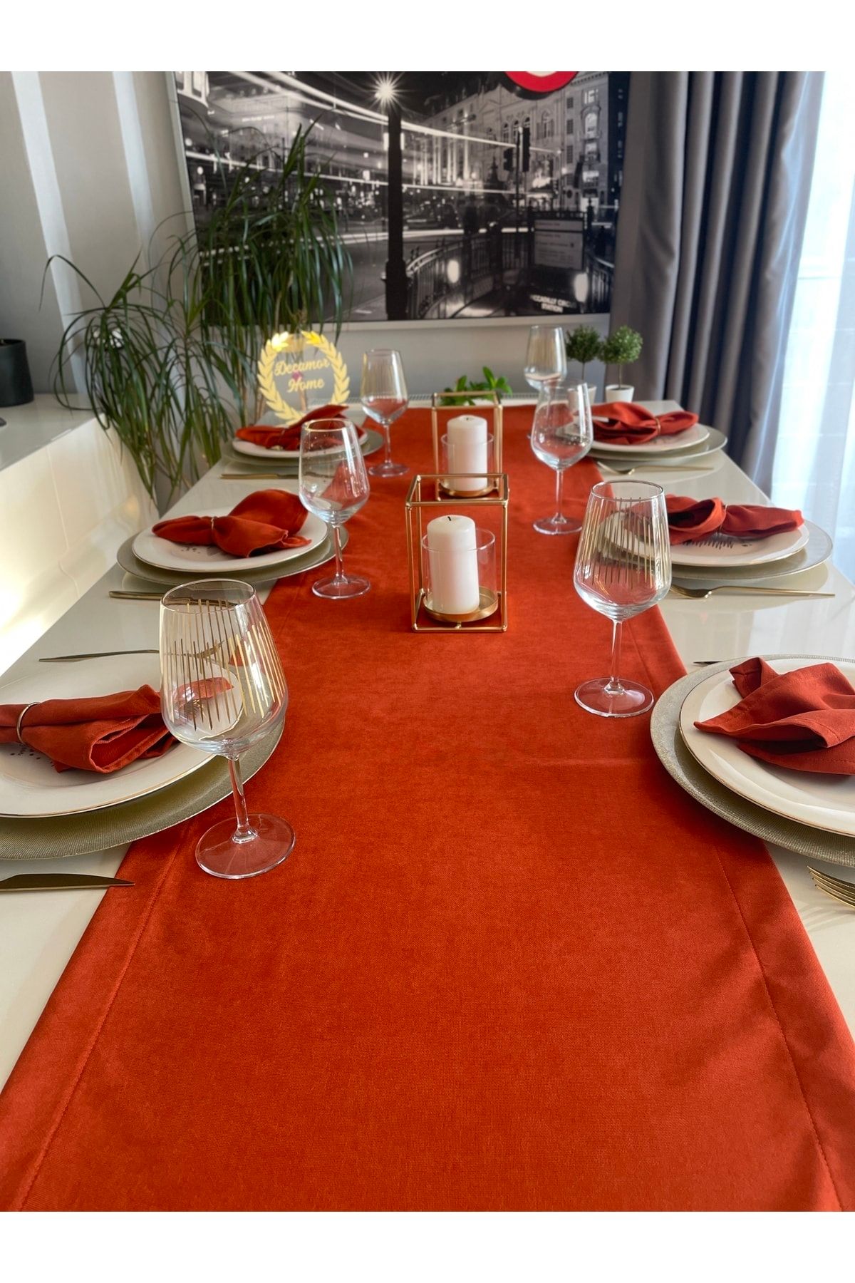 Soft Kumaş Dertsiz Tuğla Rengi Koyu Kiremit Uzun Runner