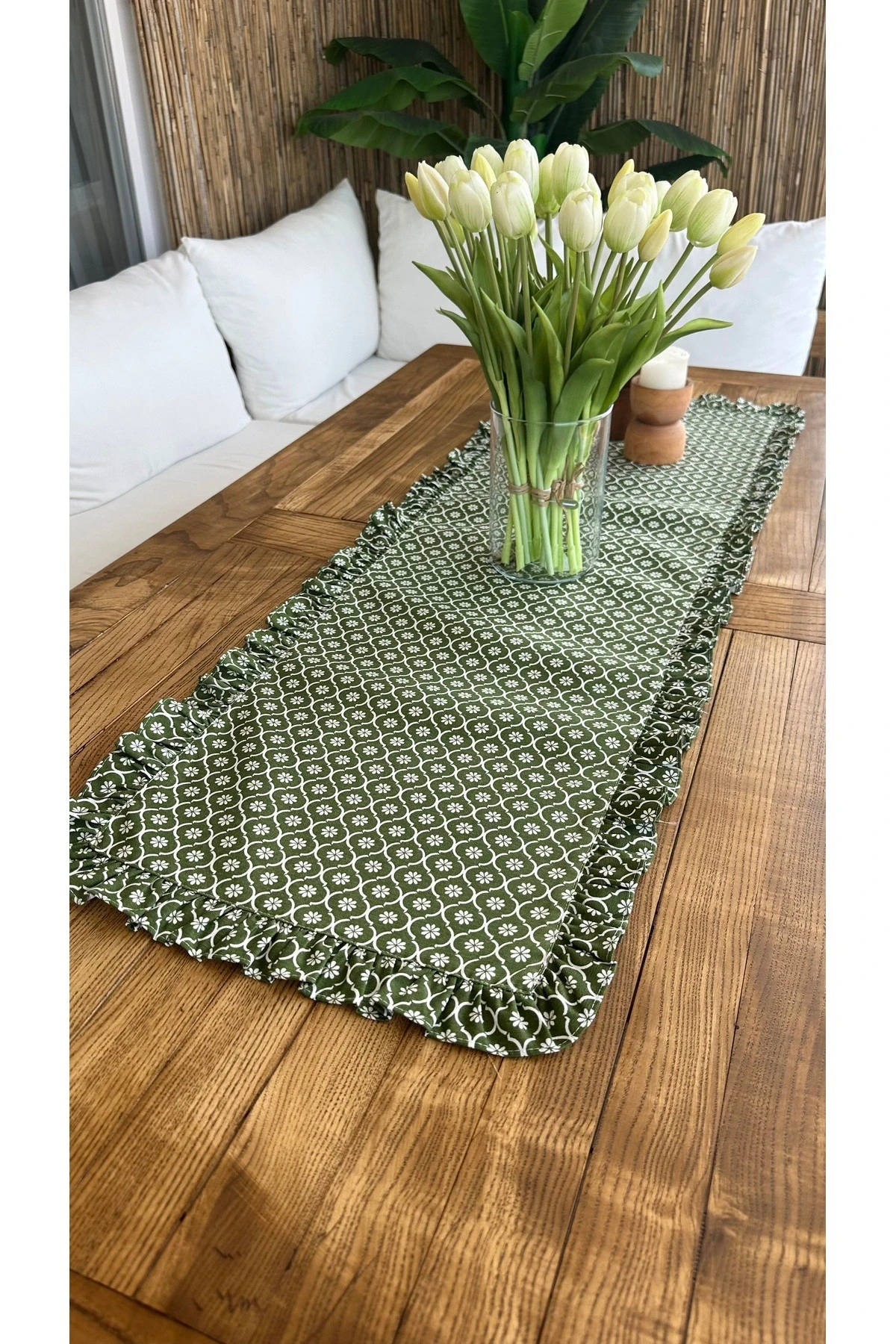 Papatya Desen Yeşil Tam Fırfırlı Runner