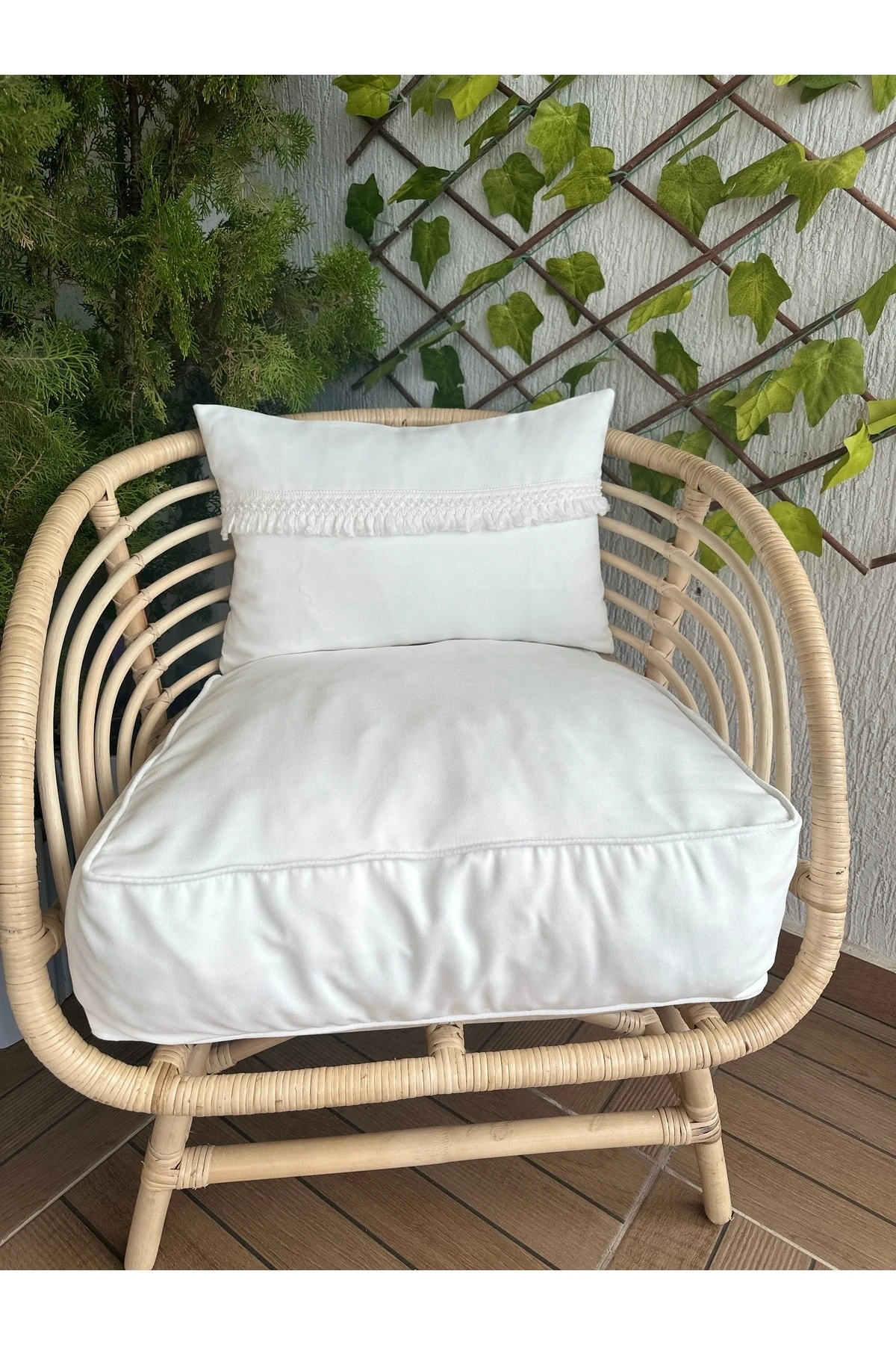 Beyaz Püsküllü Bohem Kırlent Kılıfı