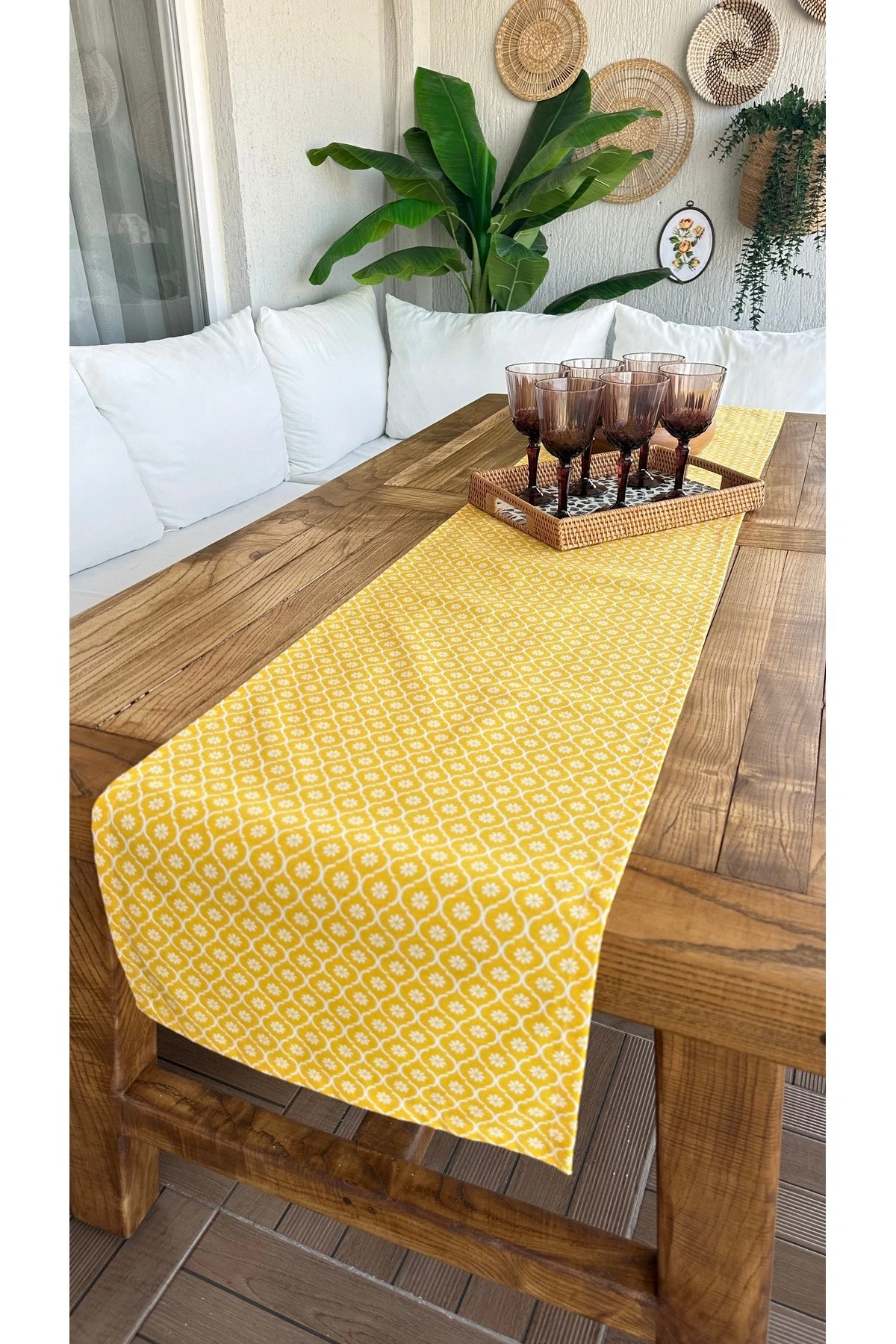 Sarı Papatya Desenli Leke Tutmaz, Sıvı Geçirmez Runner