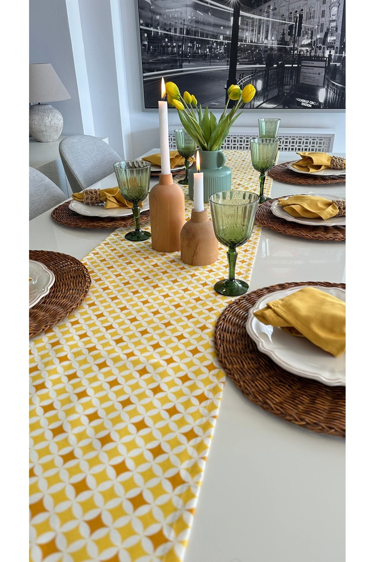 Keten Doku Leke Tutmaz Desenli Runner