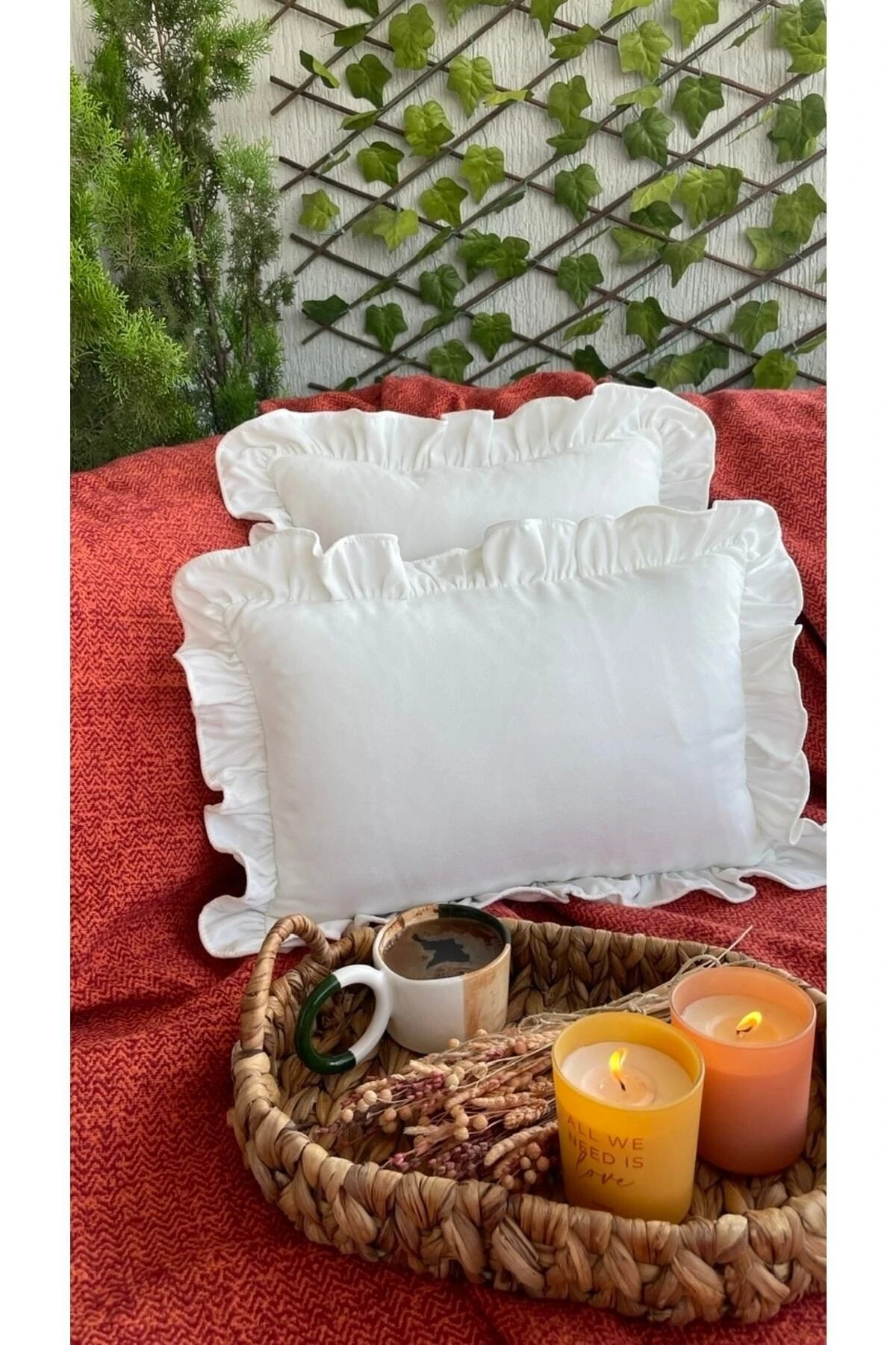 Kadife Doku Vintage Fırfırlı Kırlent Kılıfı 5