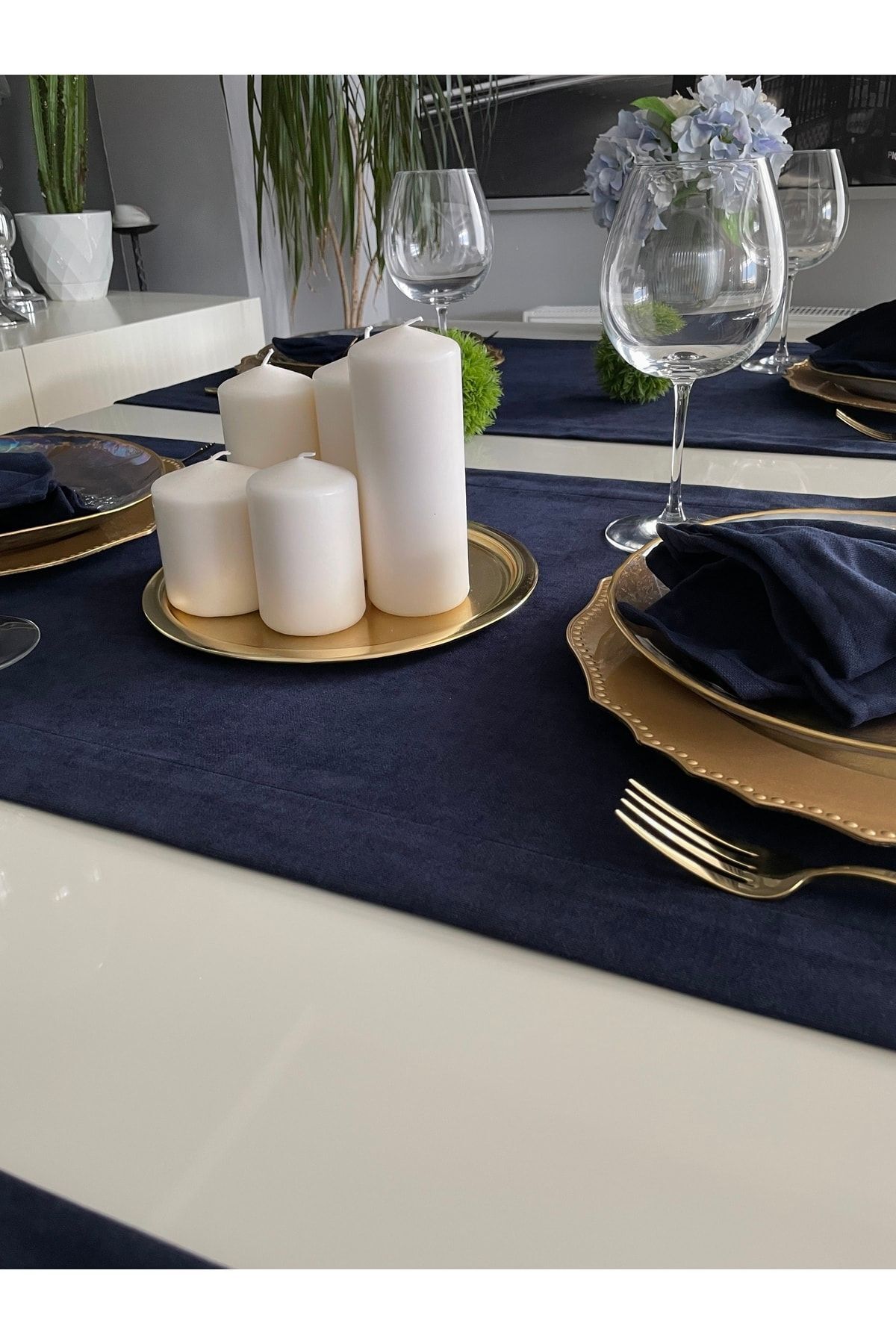 Kadife Dokulu Dertsiz Lacivert Runner