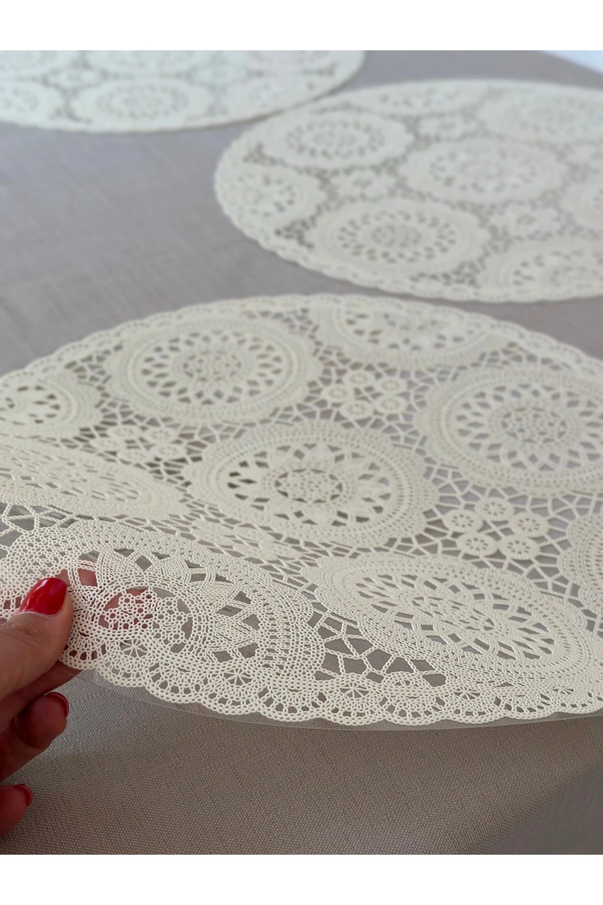 6 Ad Temizliği Kolay Dantel Görünüm Krem Amerikan Servis Supla