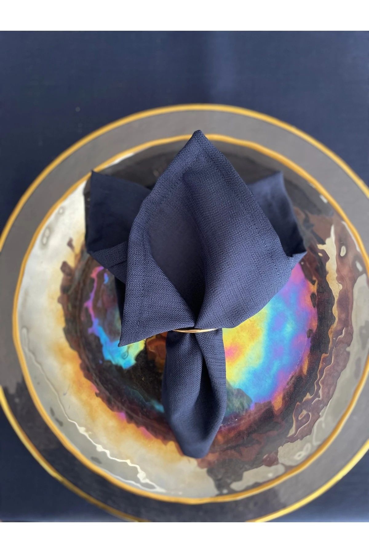 6'lı Keten Dokulu Lacivert Kumaş Peçete