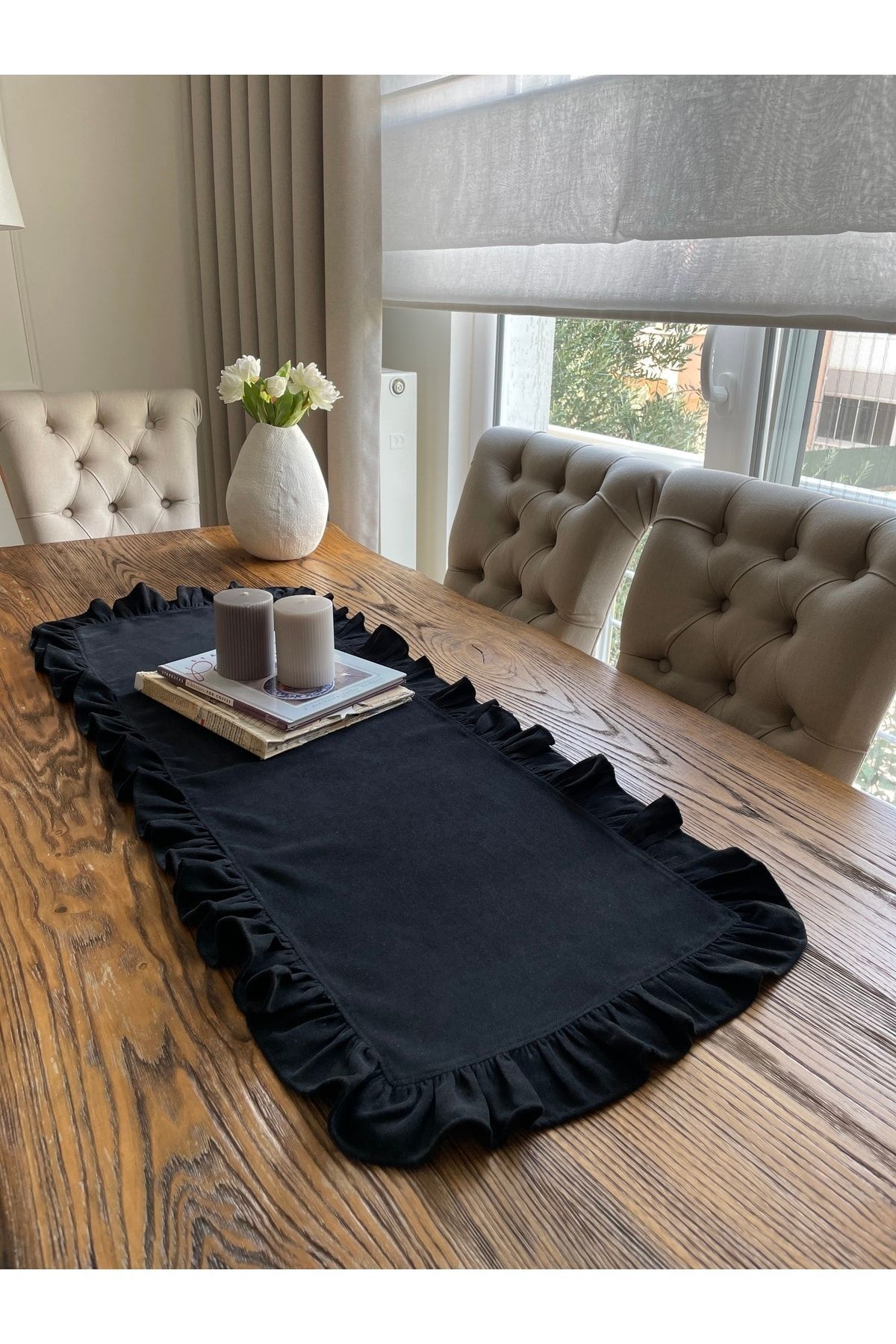 Siyah Tam Fırfırlı Vintage Runner