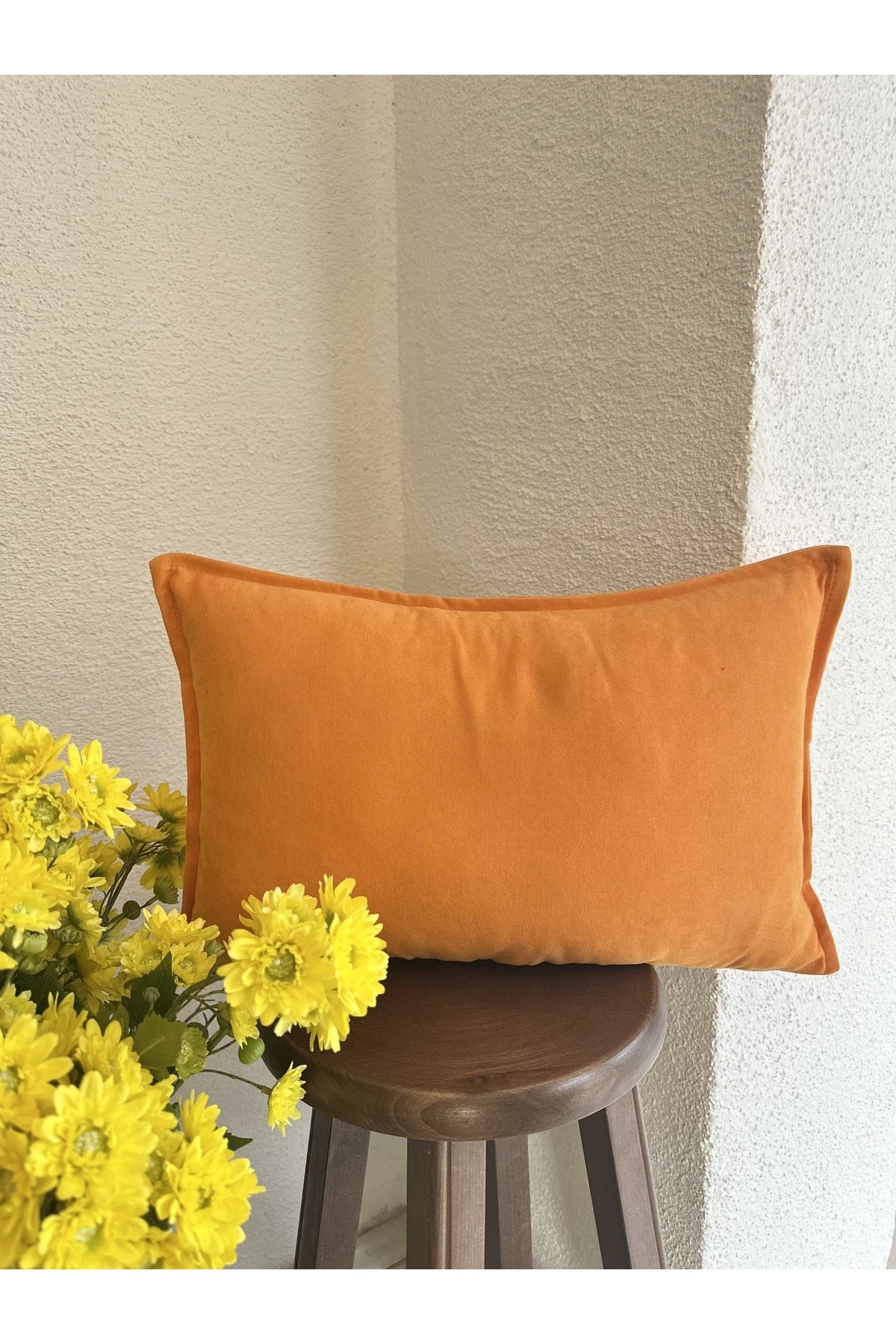 Kadife Dokulu Turuncu Kırlent Kılıfı