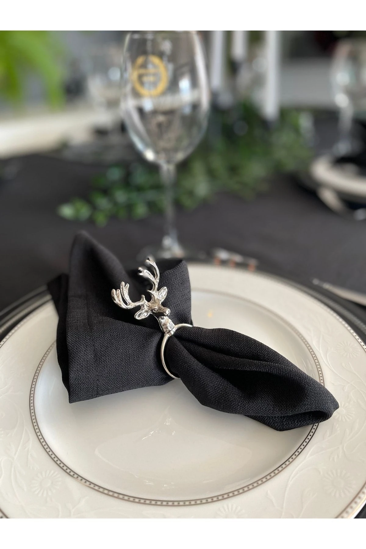 Keten Dokulu Siyah Peçete 6 Adet