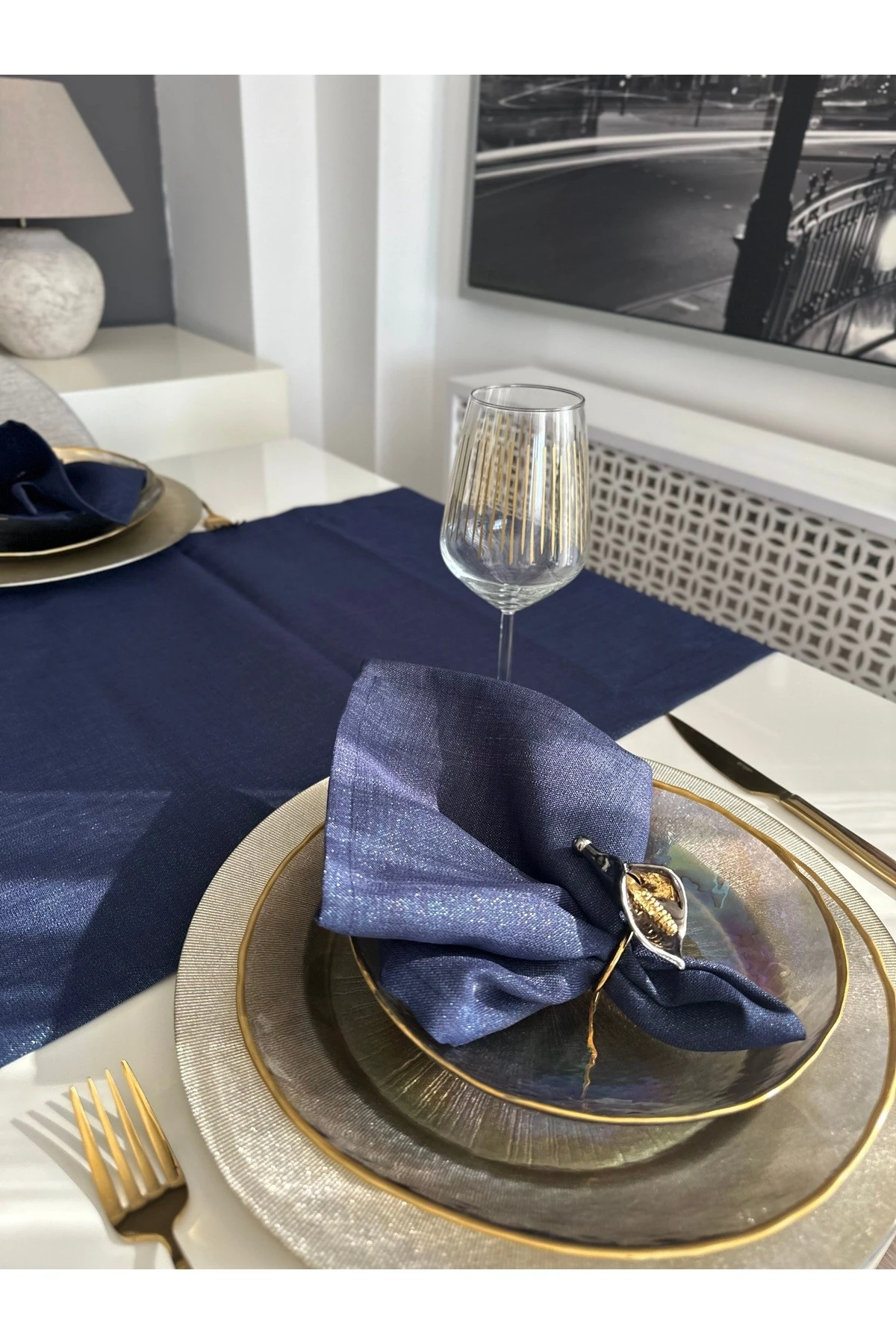 6'lı Simli Dertsiz Lacivert Peçete Kumaş Peçete