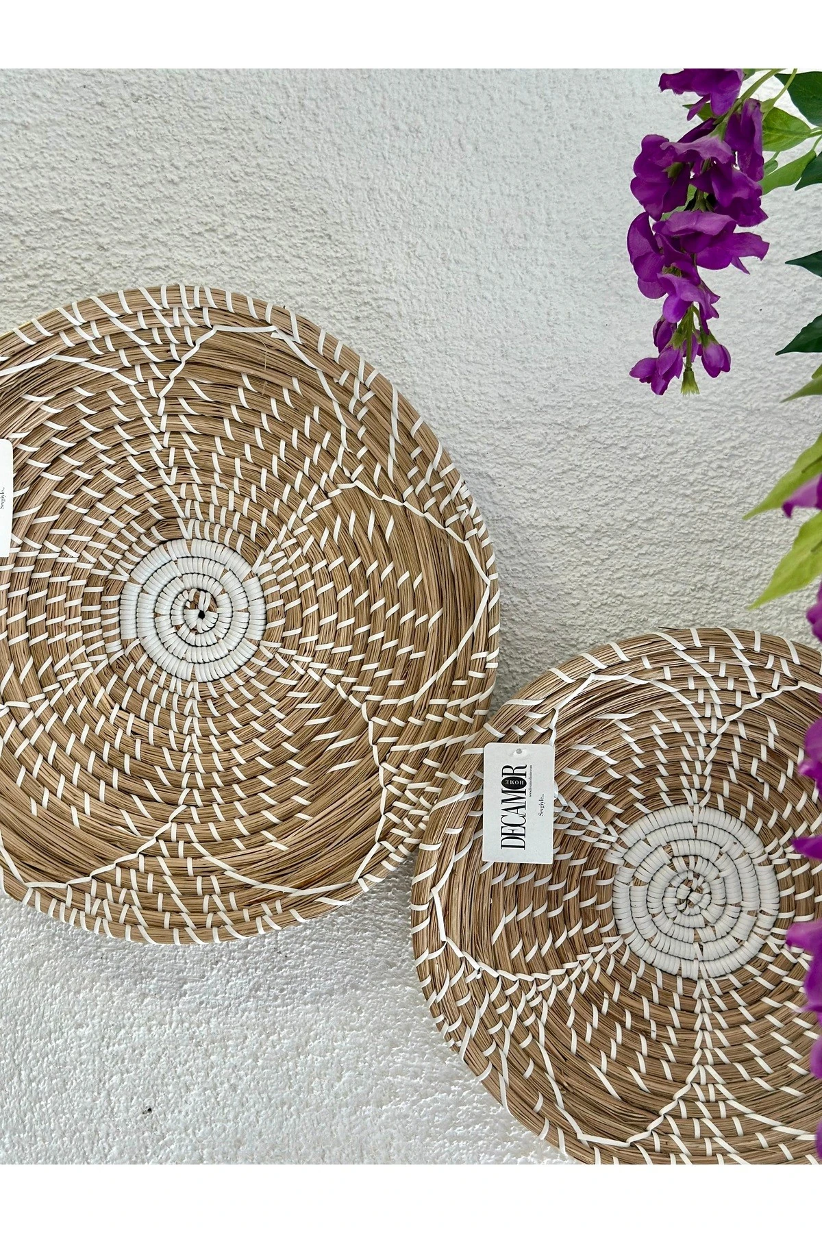 2 li Bej Ekru Hasır Rattan Bohem Duvar Dekoru