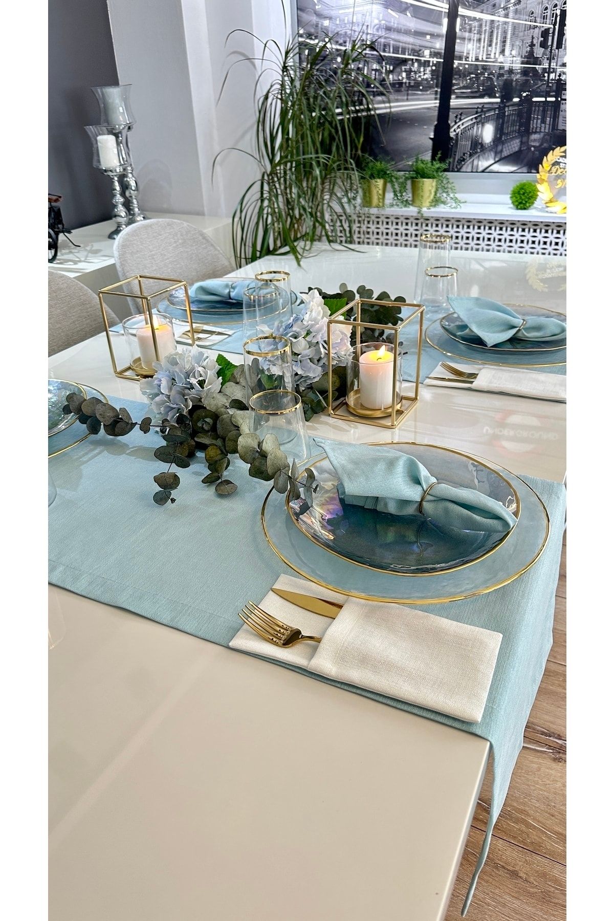 Keten Dokulu Simli Mint Yeşili Dertsiz Runner