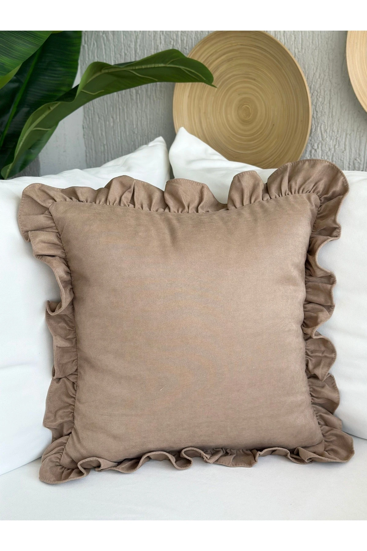 Vıntage Sütlü Kahve Fırfırlı Kırlent Kılıfı 1 Ad