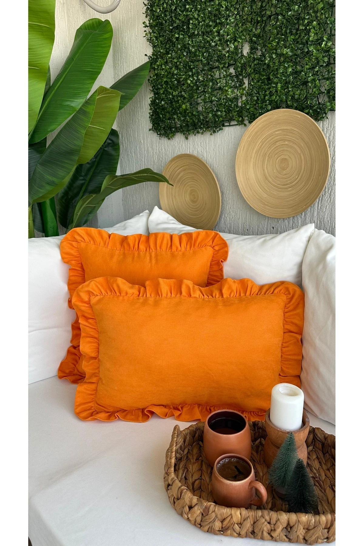 Vintage Turuncu Fırfırlı Kırlent Kılıfı 1 Ad