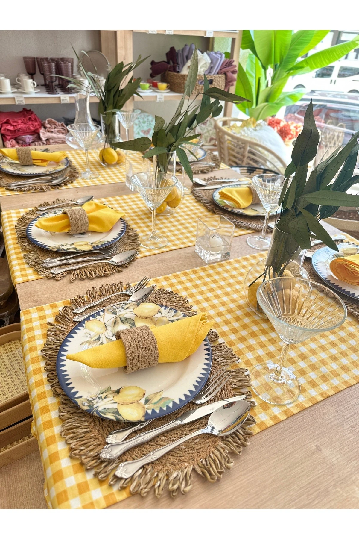 6 ad Set Oval Fırfırlı Hasır Supla ve 6 ad Hasır Peçete Yüzüğü