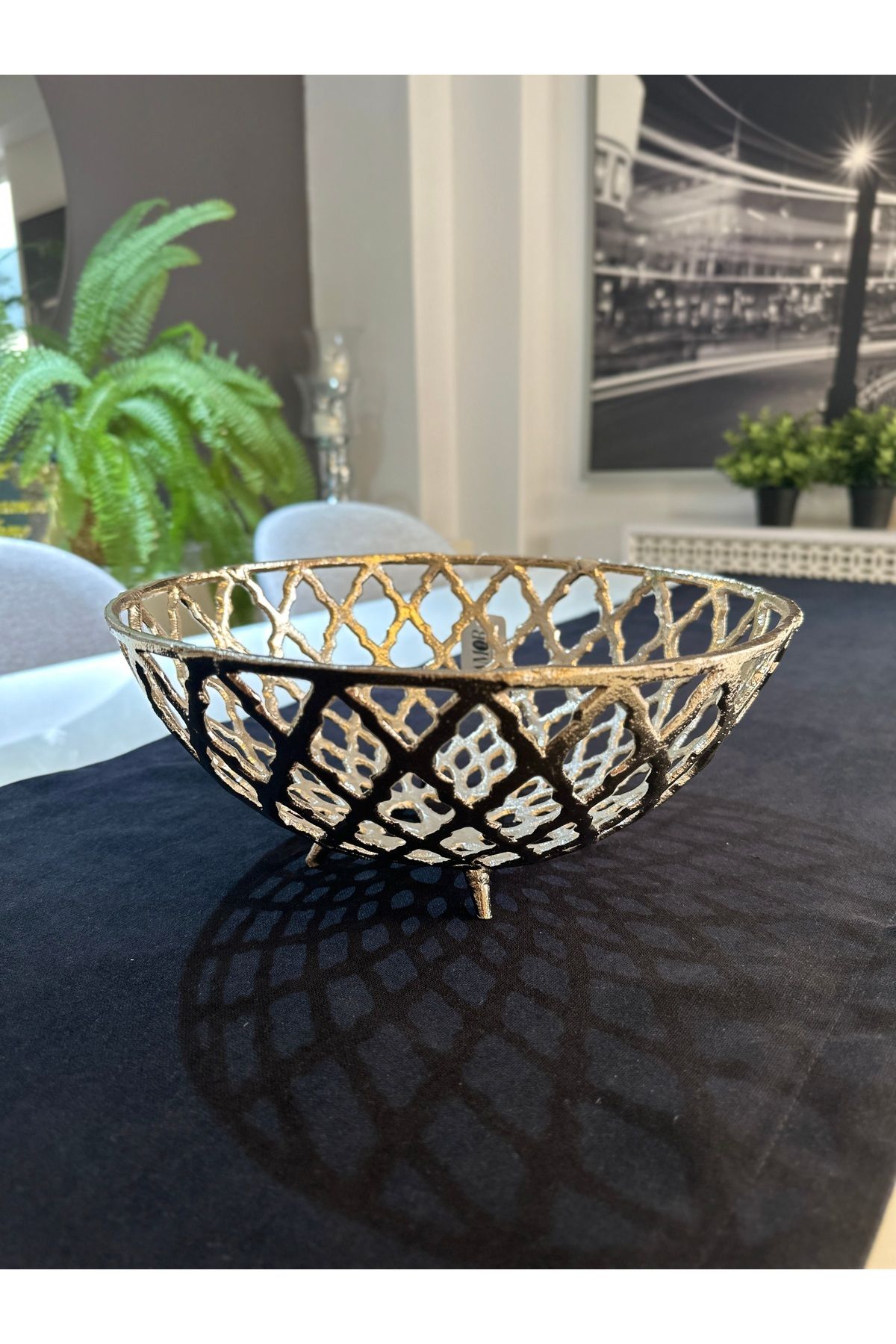 Gümüş Rengi Metal Döküm Dekoratif Kase