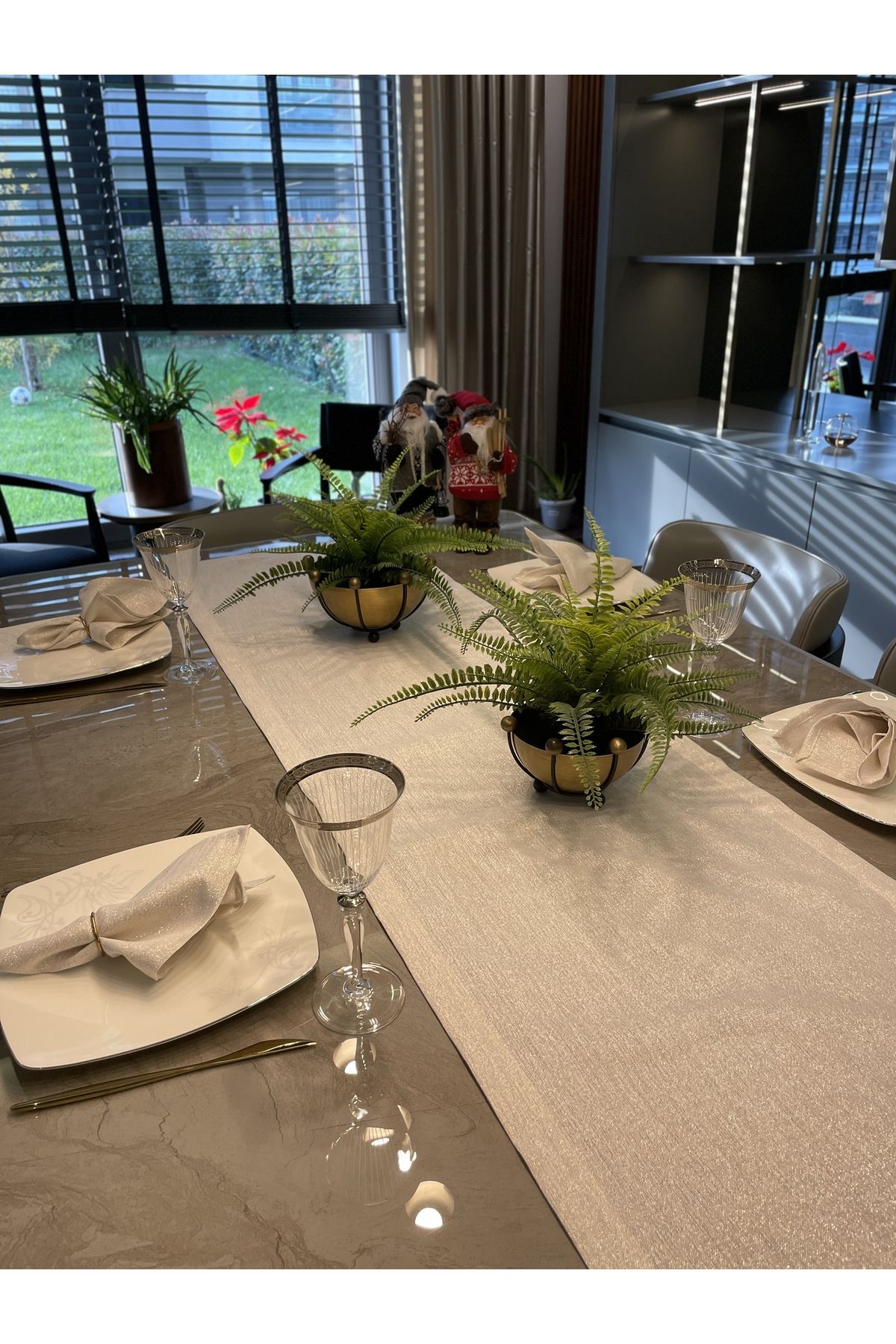 Gold Simli Ekru Uzun Runner