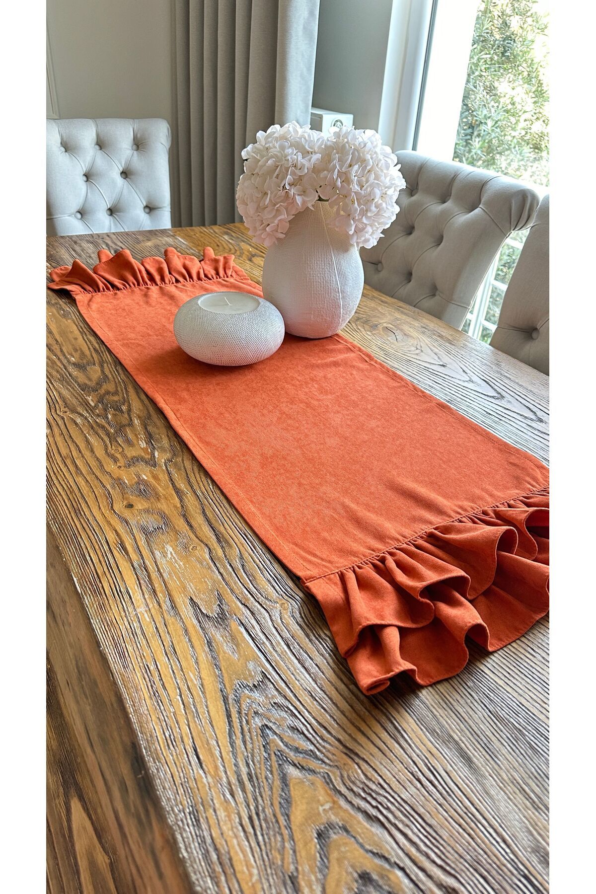 Vintage Kiremit Turuncu Çift Kat Fırfırlı Runner