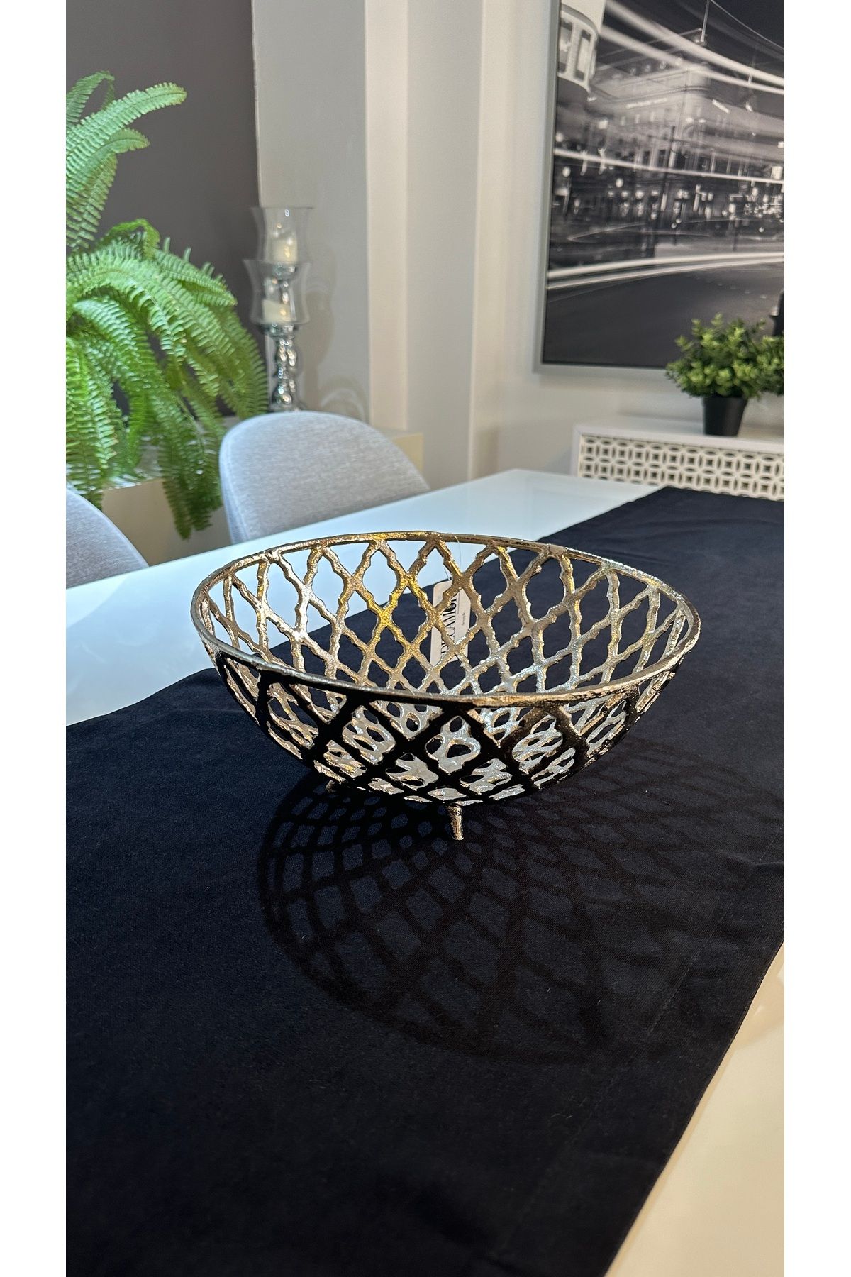 Gümüş Rengi Metal Döküm Dekoratif Kase