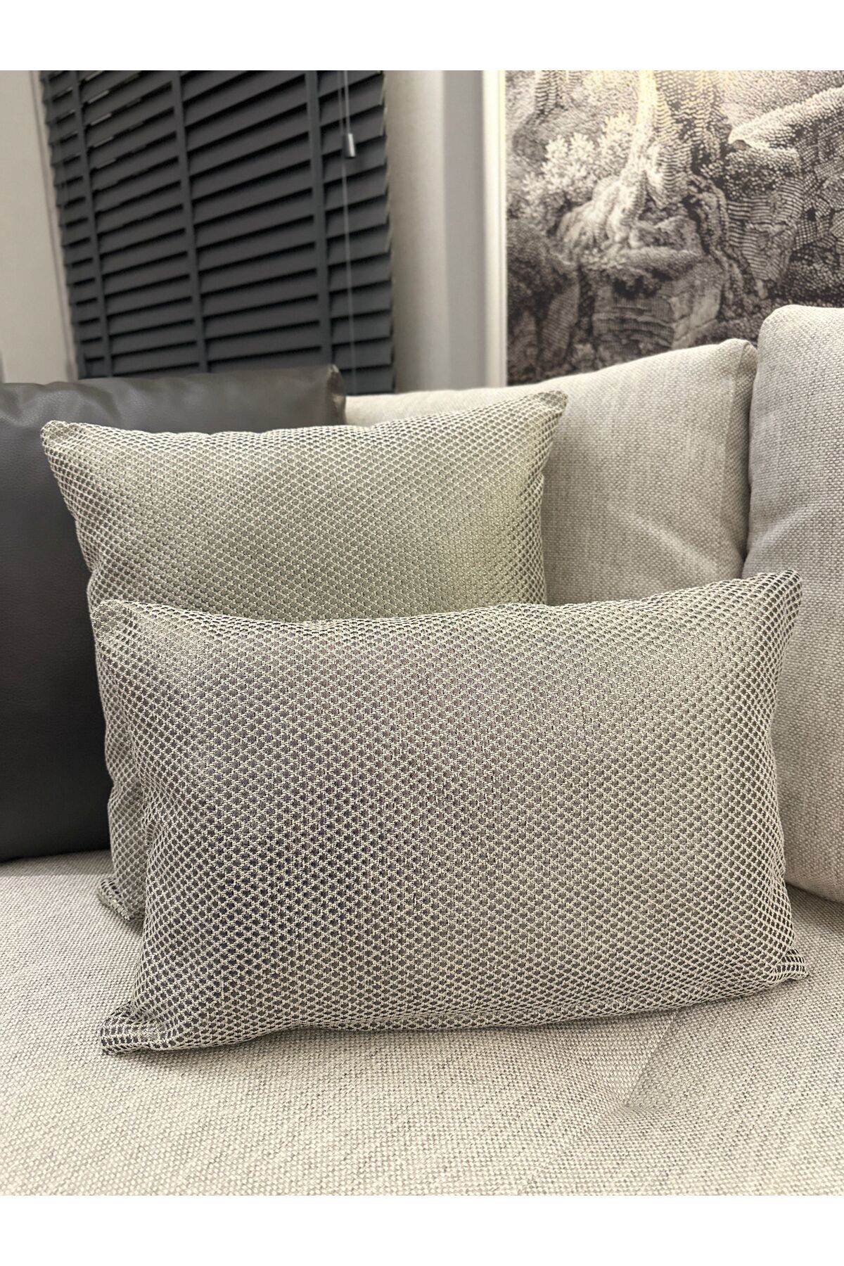 Platin, Gri Sedef Simli Salon Kırlent Kılıfı