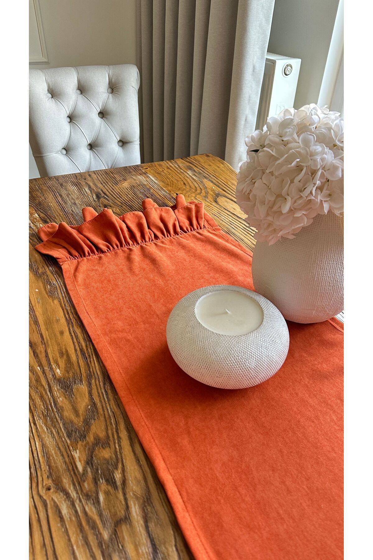 Vintage Kiremit Turuncu Çift Kat Fırfırlı Runner