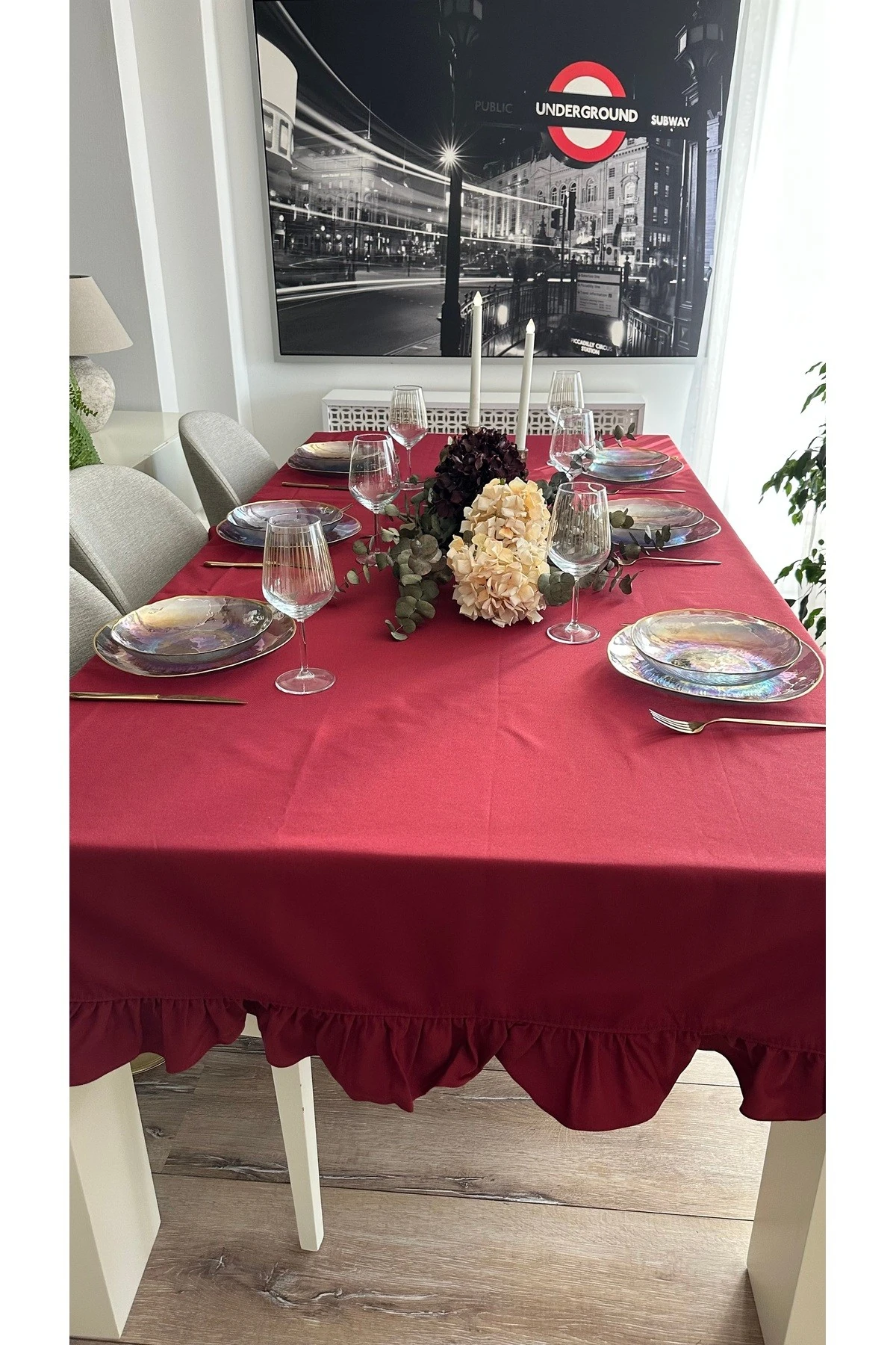 Pamuklu Keten Leke Tutmaz Fırfırlı Masa Örtüsü