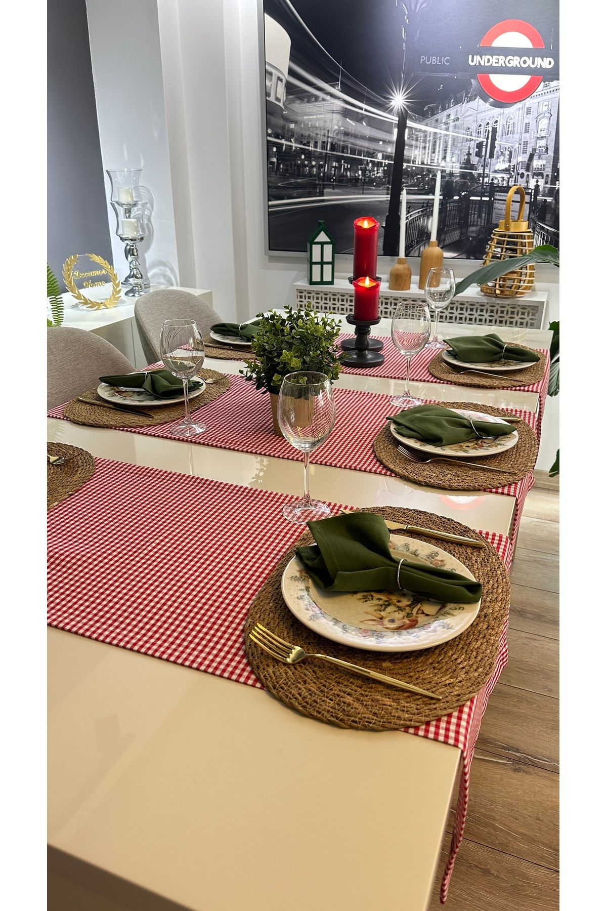 Pamuk Keten Mini Pötikare Dertsiz Kırmızı Kısa Runner Yılbaşı Runner