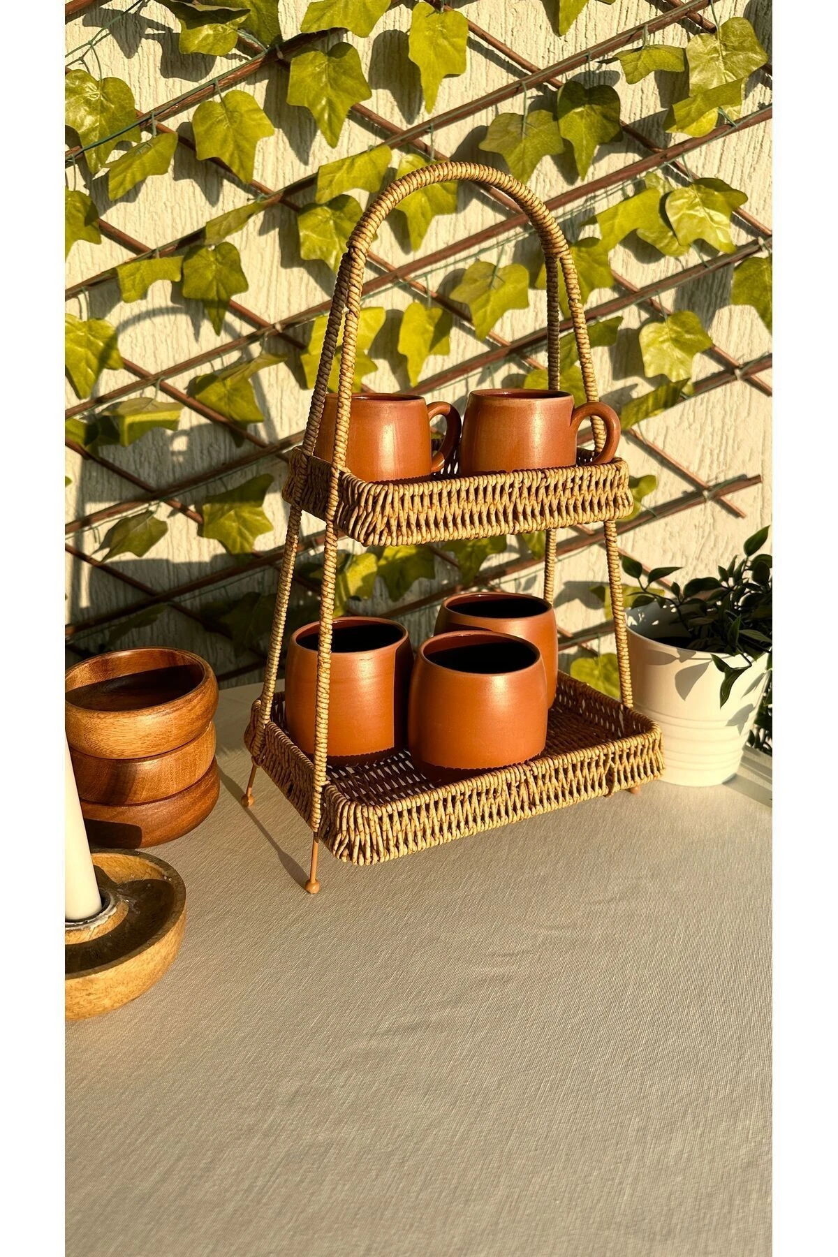 Rattan 2 Katlı Sunumluk Düzenleyici