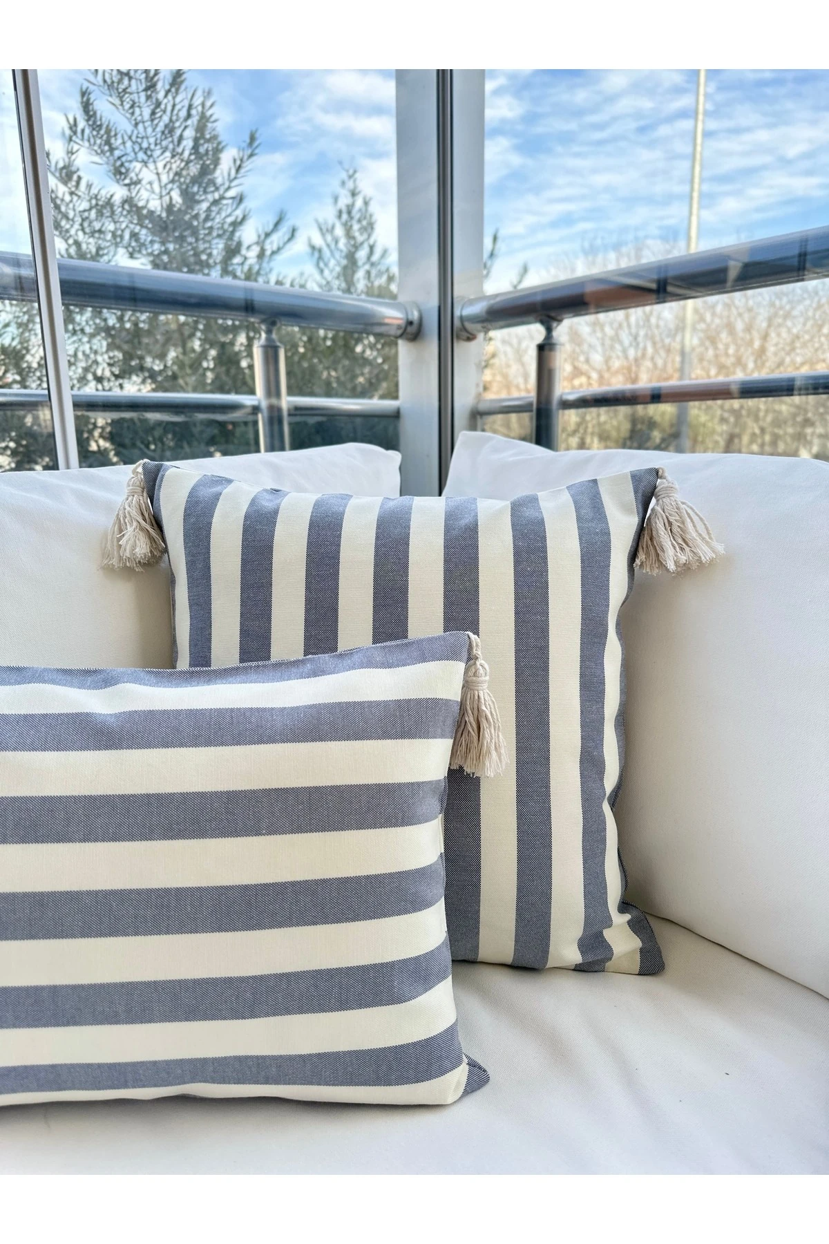 2‘li Keten Püskül Detaylı Kırlent Seti - 1