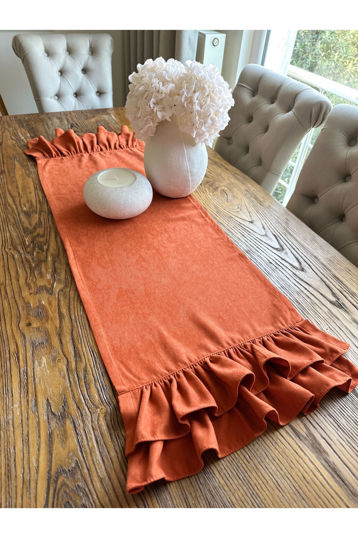 Vintage Kiremit Turuncu Çift Kat Fırfırlı Runner