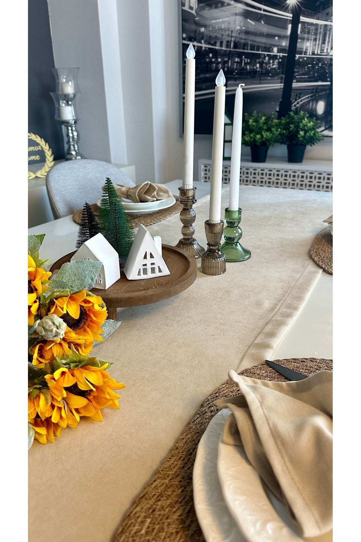 Kadife Dokulu Dertsiz Bej Runner