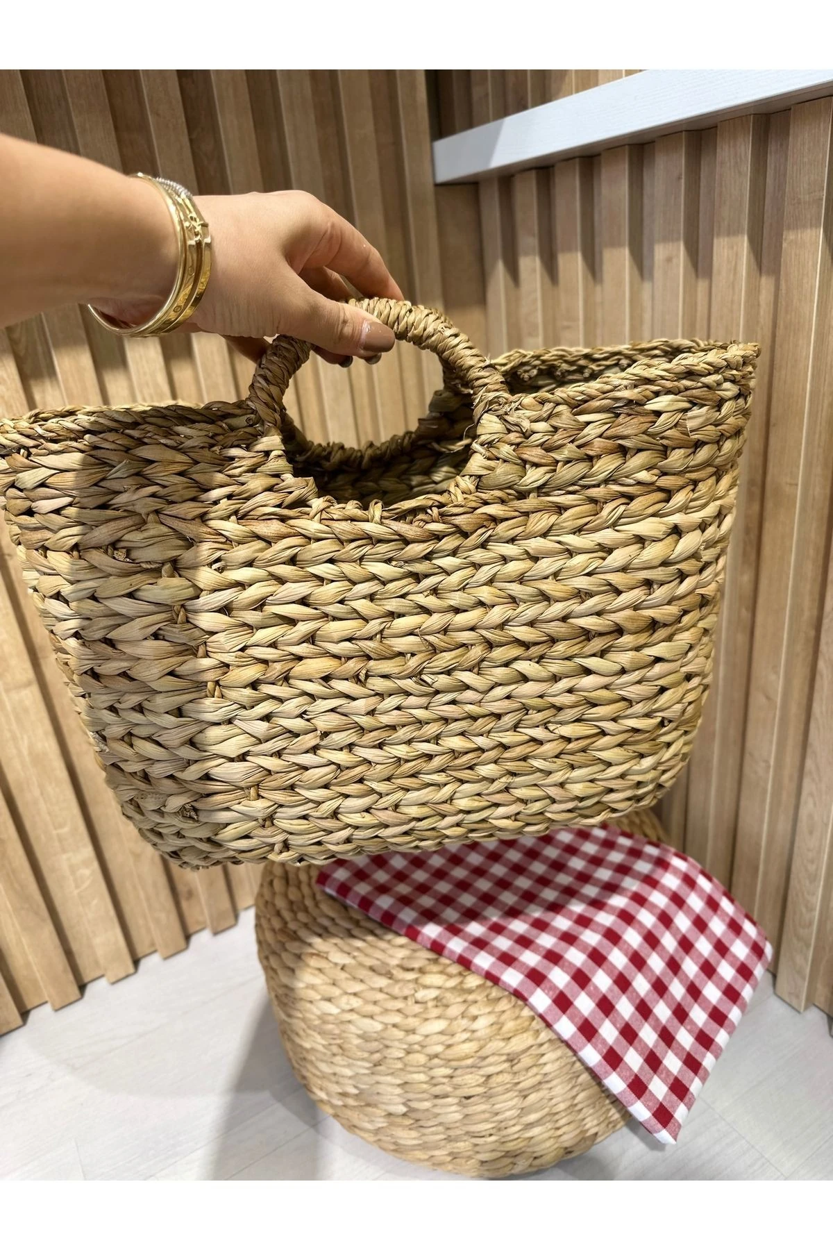 Hasır Dekoratif Çanta Örme Hasır Plaj Çantası Küçük Boy